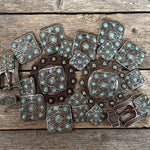 Antique Silver and Copper Square Turquoise Western Conchos W243