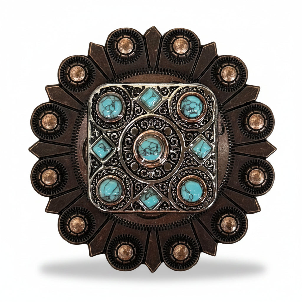 Antique Silver and Copper Square Turquoise Western Conchos W243