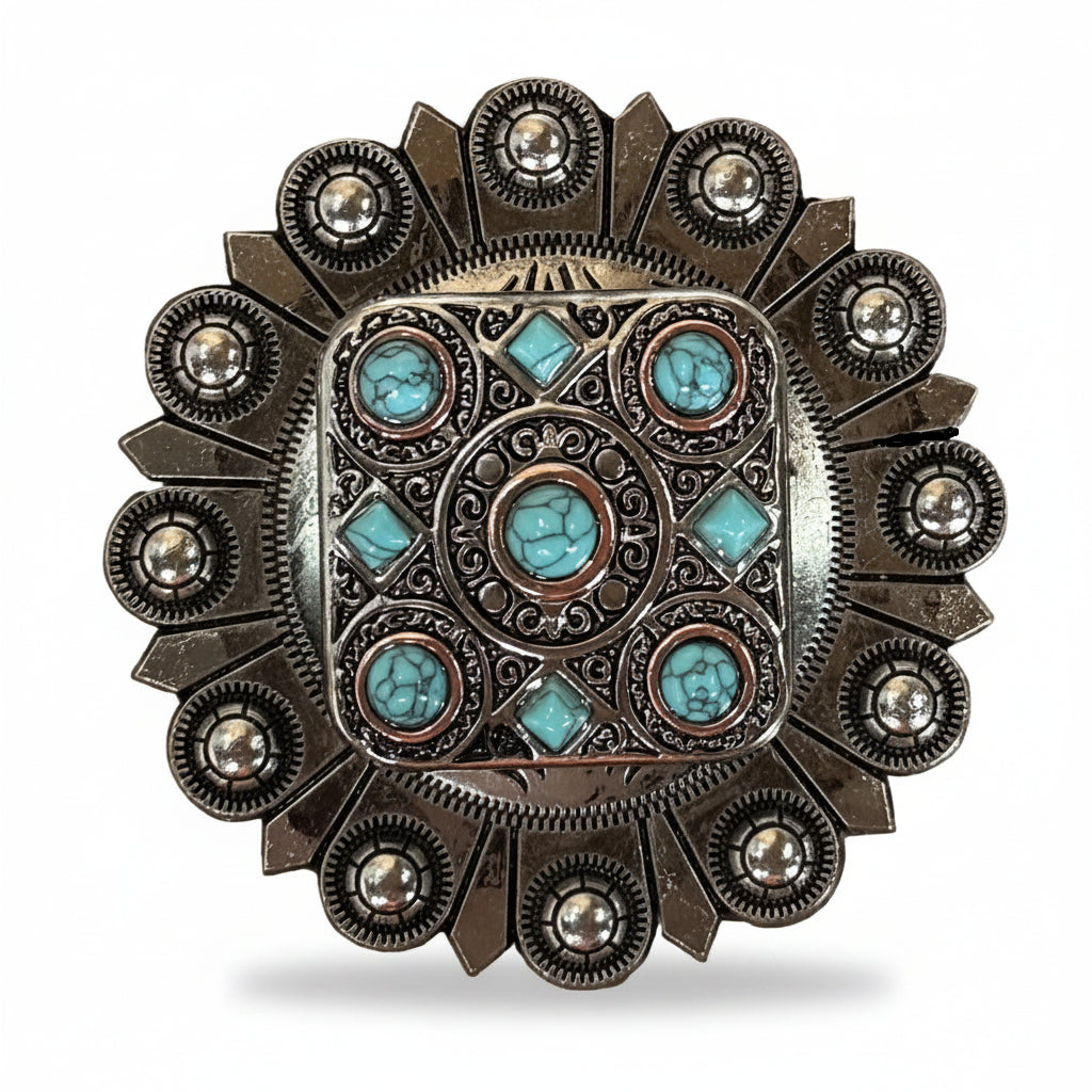 Antique Silver and Copper Square Turquoise Western Conchos W243