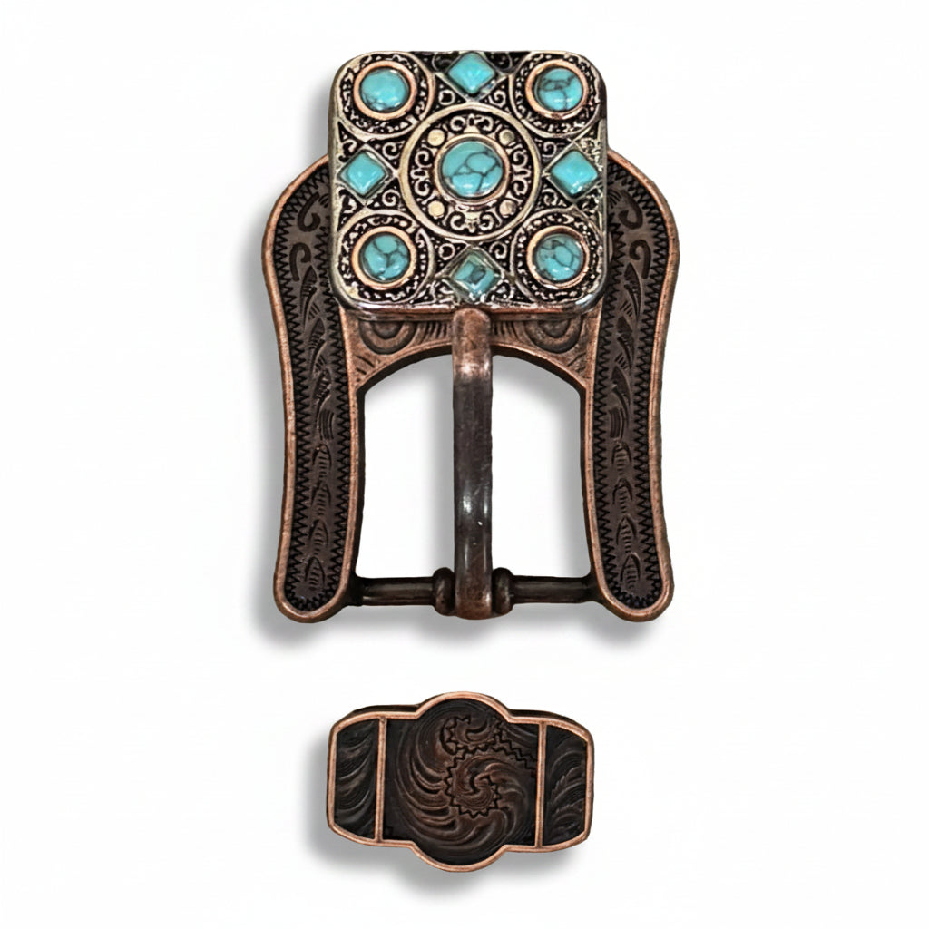 Antique Silver and Copper Square Turquoise Western Conchos W243