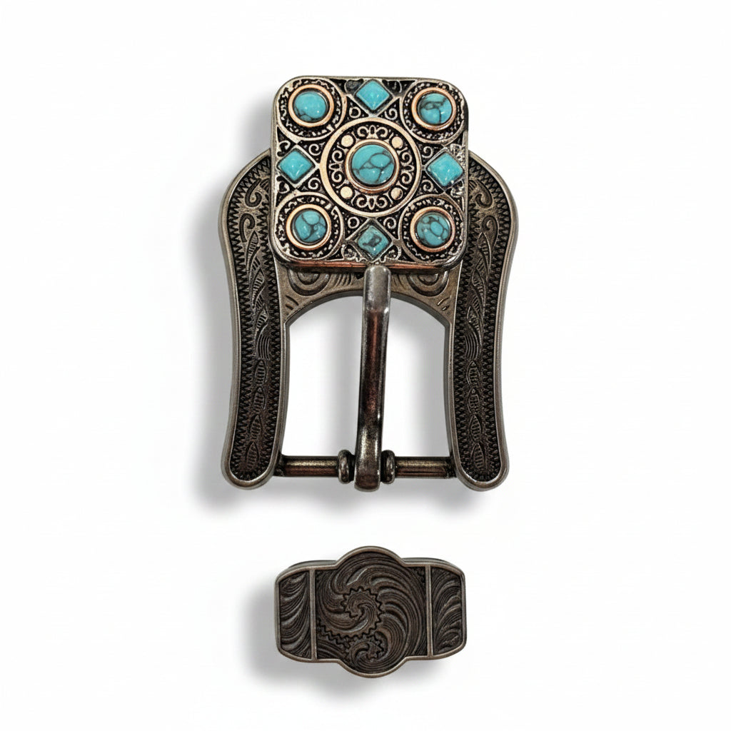 Antique Silver and Copper Square Turquoise Western Conchos W243