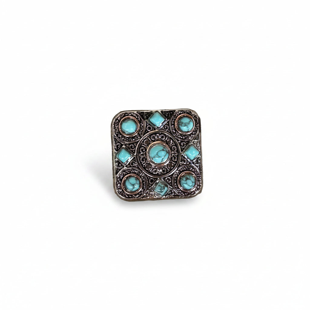Antique Silver and Copper Square Turquoise Western Conchos W243