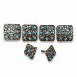Antique Silver and Copper Square Turquoise Western Conchos W243