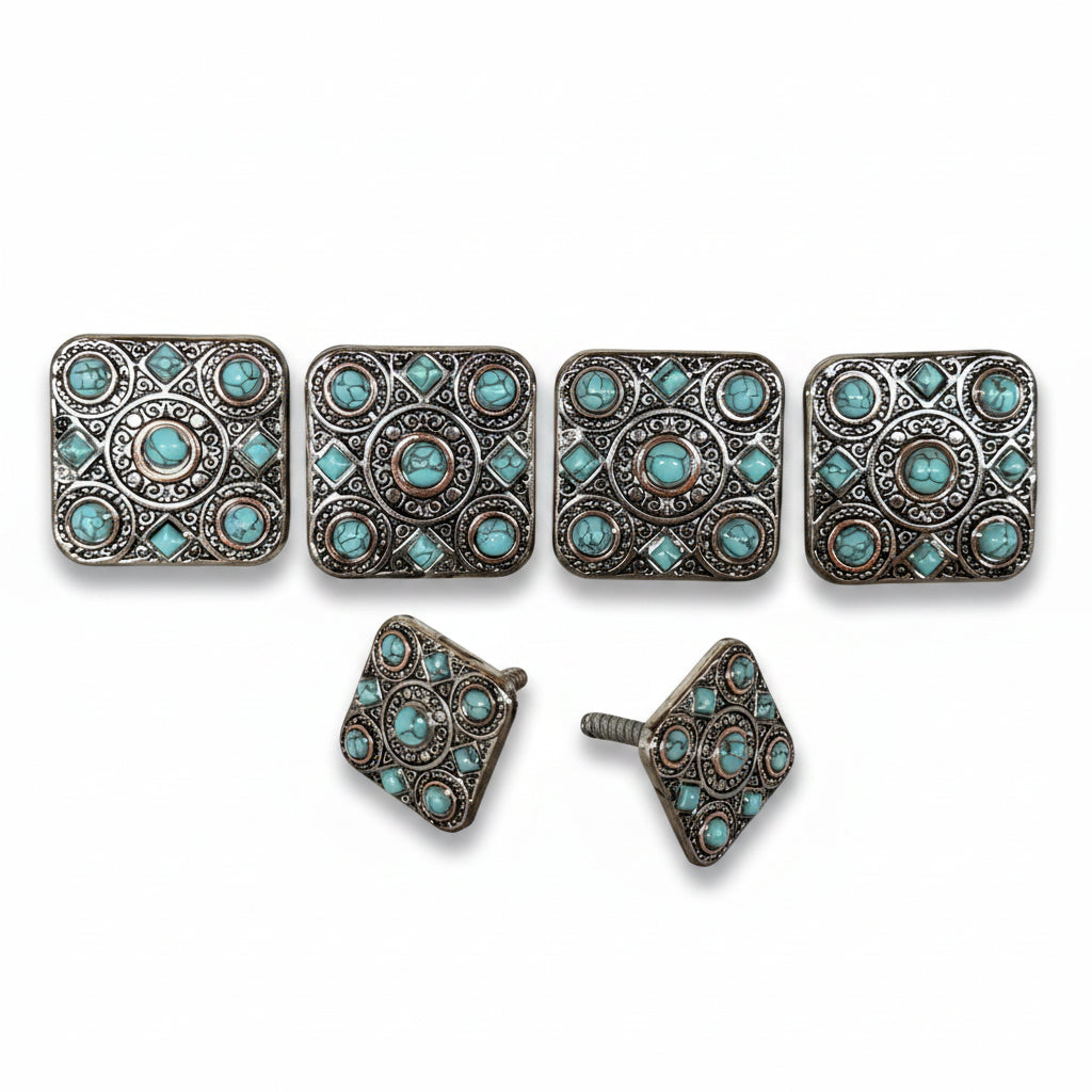 Antique Silver and Copper Square Turquoise Western Conchos W243