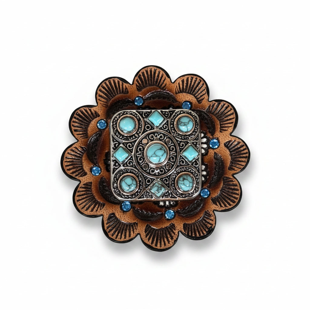 Antique Silver and Copper Square Turquoise Western Conchos W243