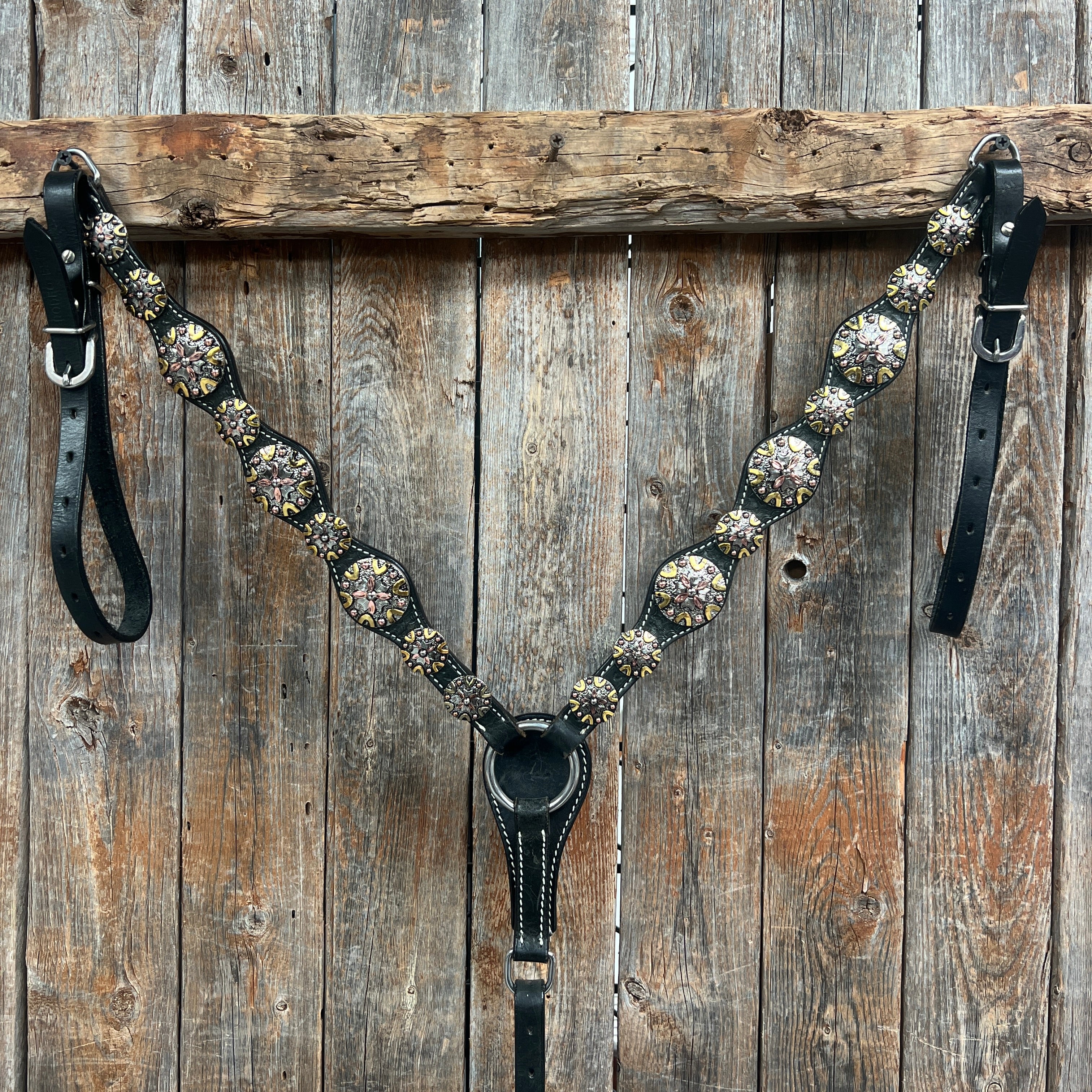 Black Basketweave Copper - Antique Silver Browband Tack Set  #BBBC597