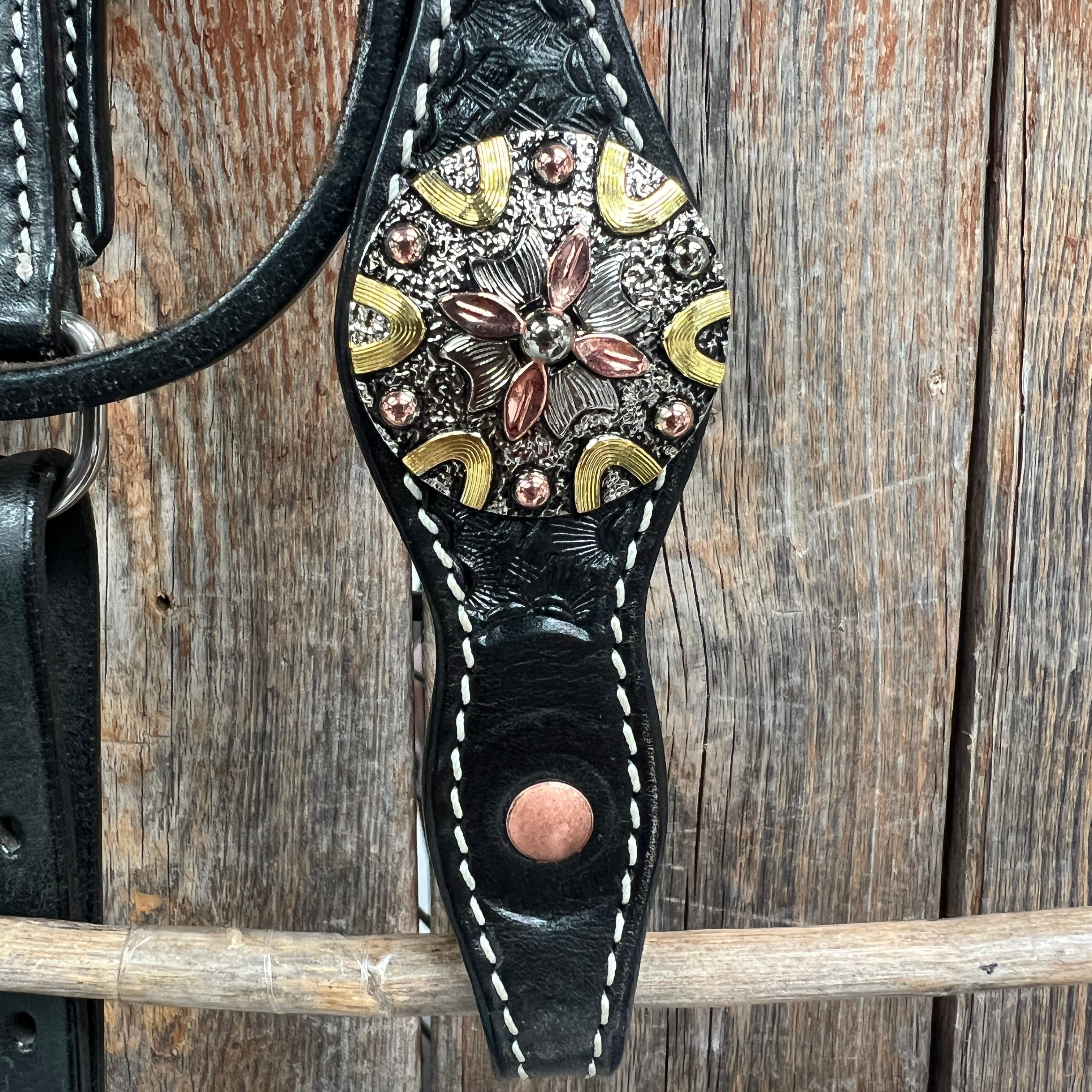 Black Basketweave Copper - Antique Silver Browband Tack Set  #BBBC597