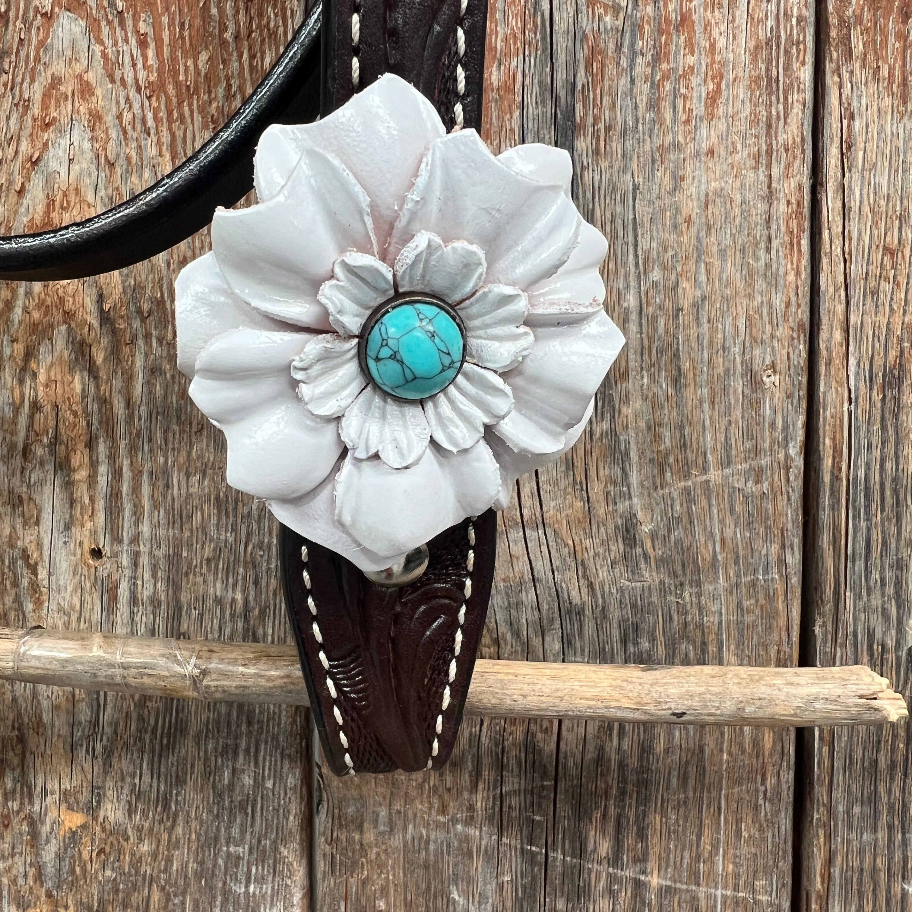 Dark Oil Floral Turquoise Cabochon Browband / Breastcollar Tack Set  #BBBC598