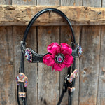 Black Basketweave Pink and Purple Browband/One Ear Tack Set  #BBBC407