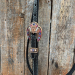 Black Basketweave Pink and Purple Browband/One Ear Tack Set  #BBBC407
