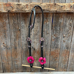 Black Basketweave Pink and Purple Browband/One Ear Tack Set  #BBBC407