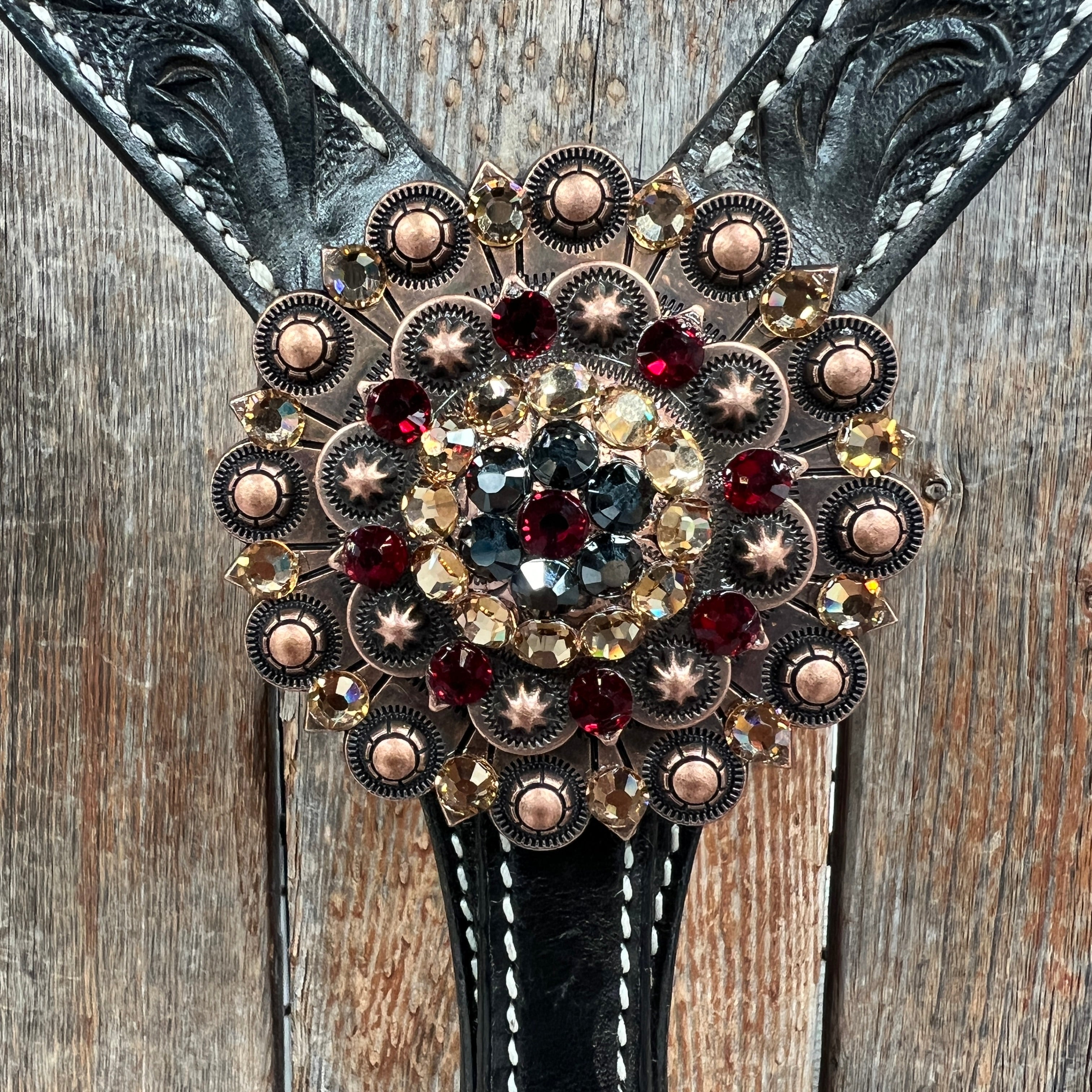 Black Floral Ruby - Champagne Browband / Breastcollar Tack Set  #BBBC607