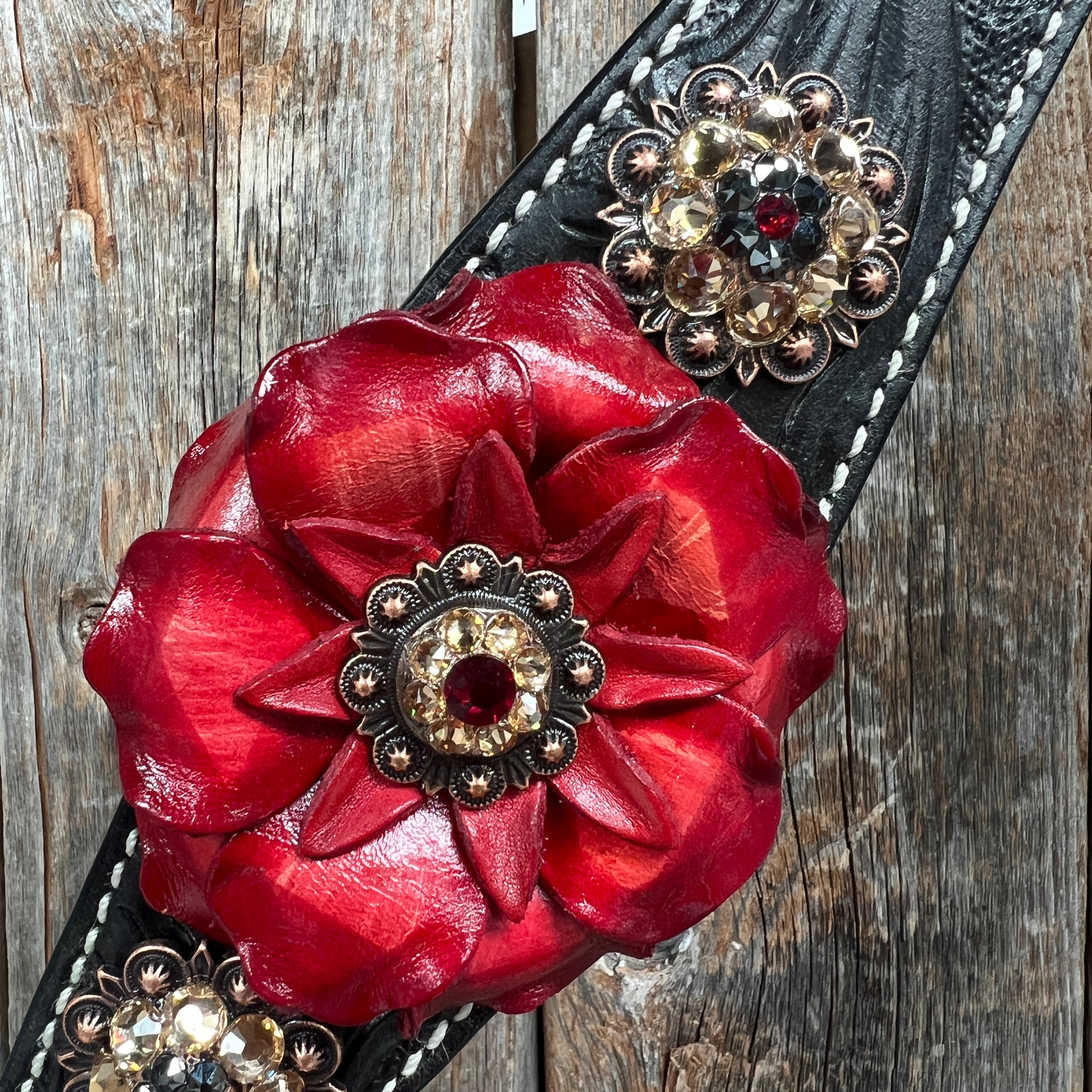 Black Floral Ruby - Champagne Browband / Breastcollar Tack Set  #BBBC607