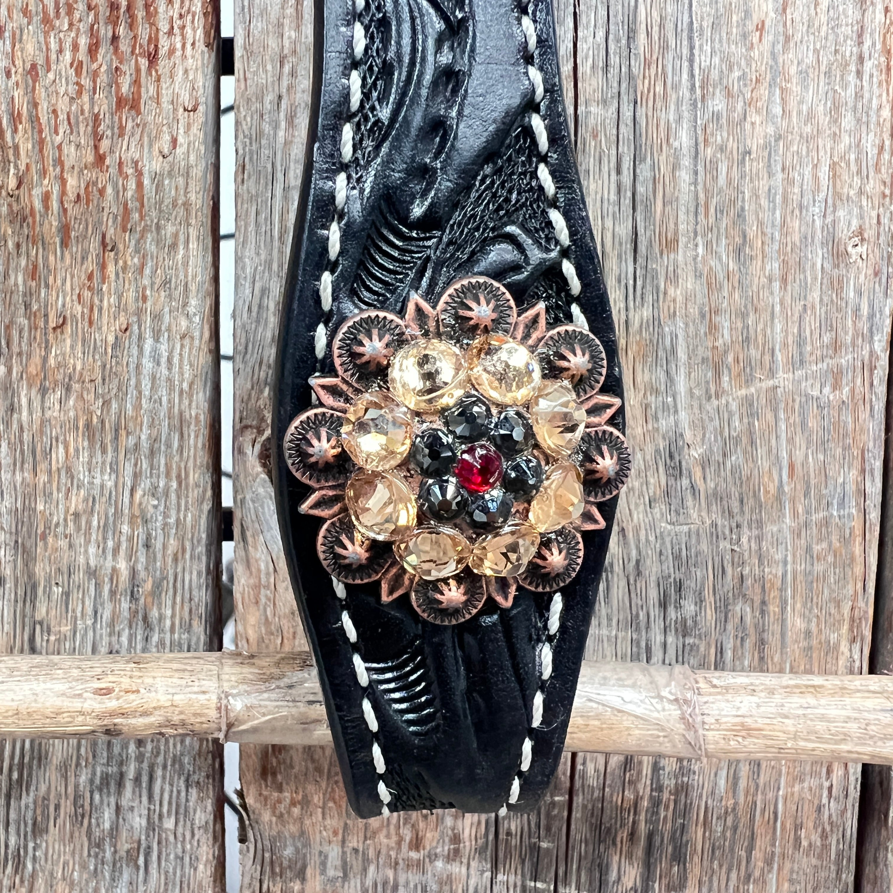 Black Floral Ruby - Champagne Browband / Breastcollar Tack Set  #BBBC607