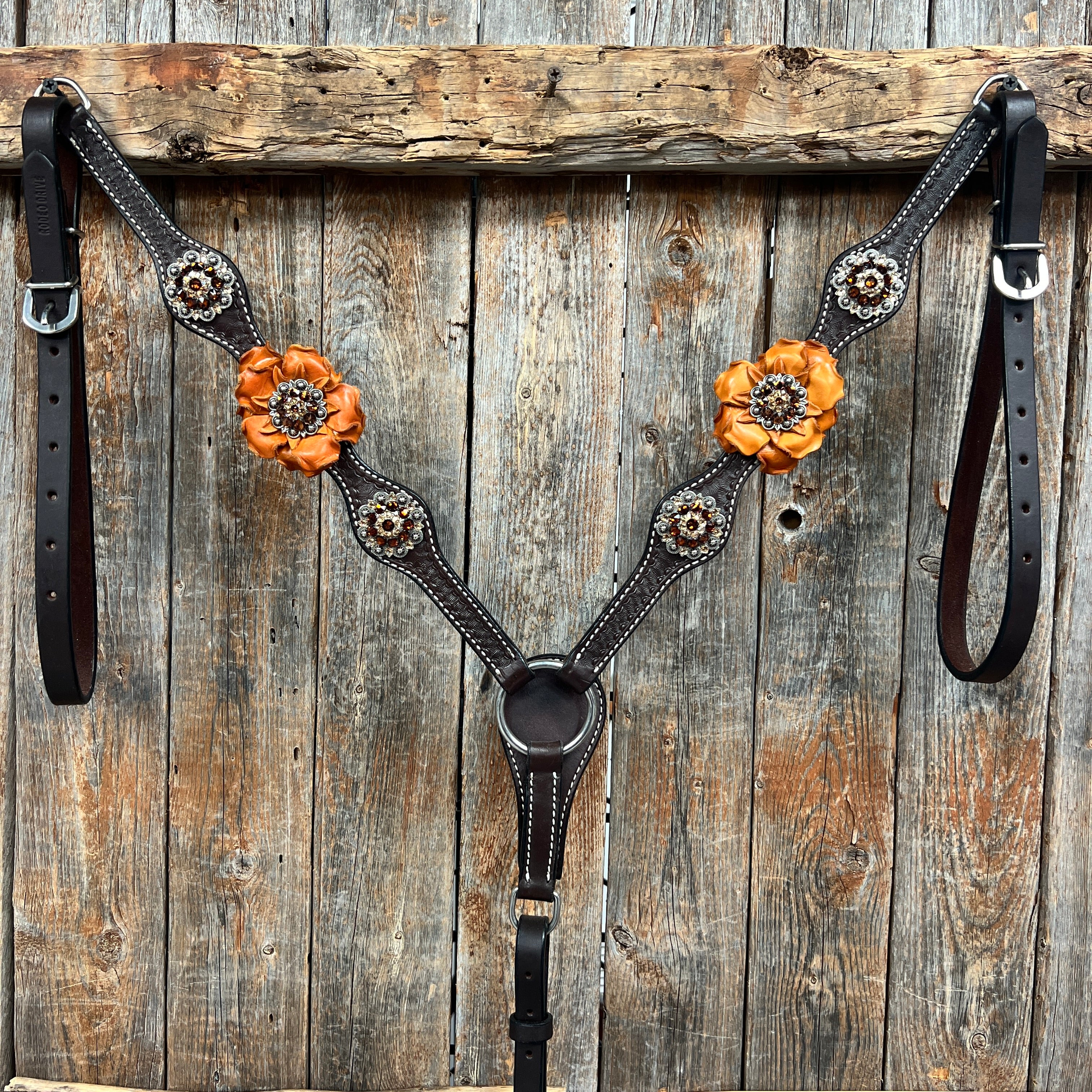 Dark Oil Basketweave Champagne - Topaz Browband/One Ear Tack Set  #BBBC602