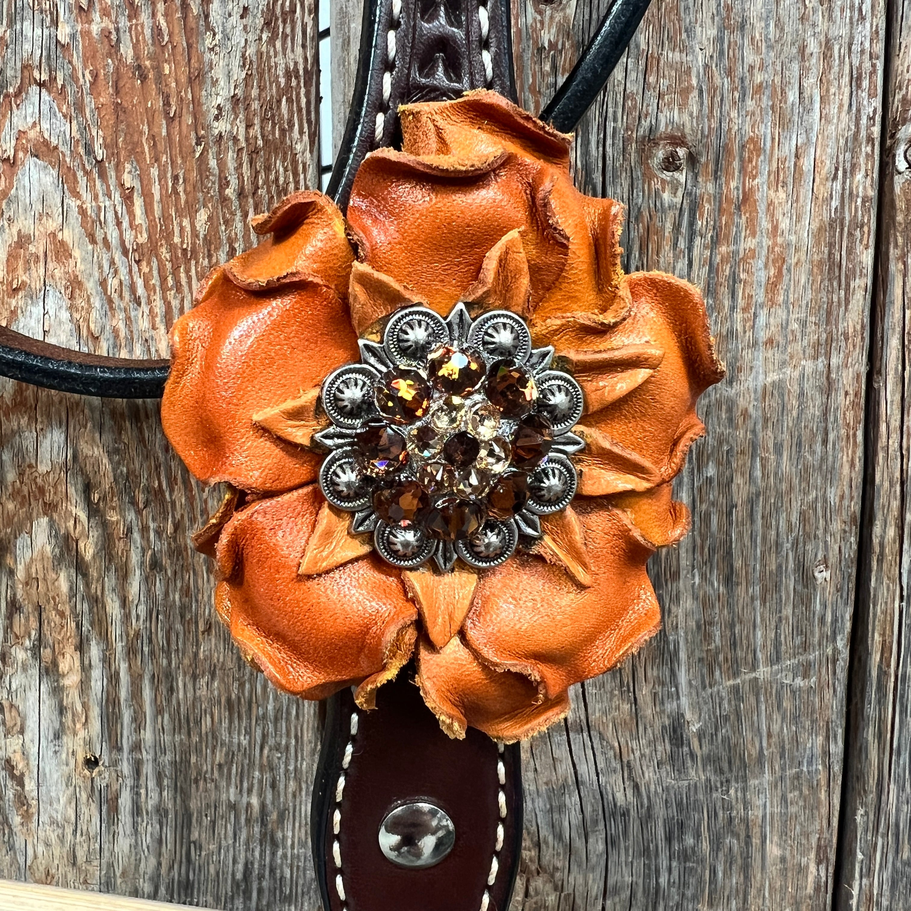 Dark Oil Basketweave Champagne - Topaz Browband/One Ear Tack Set  #BBBC602