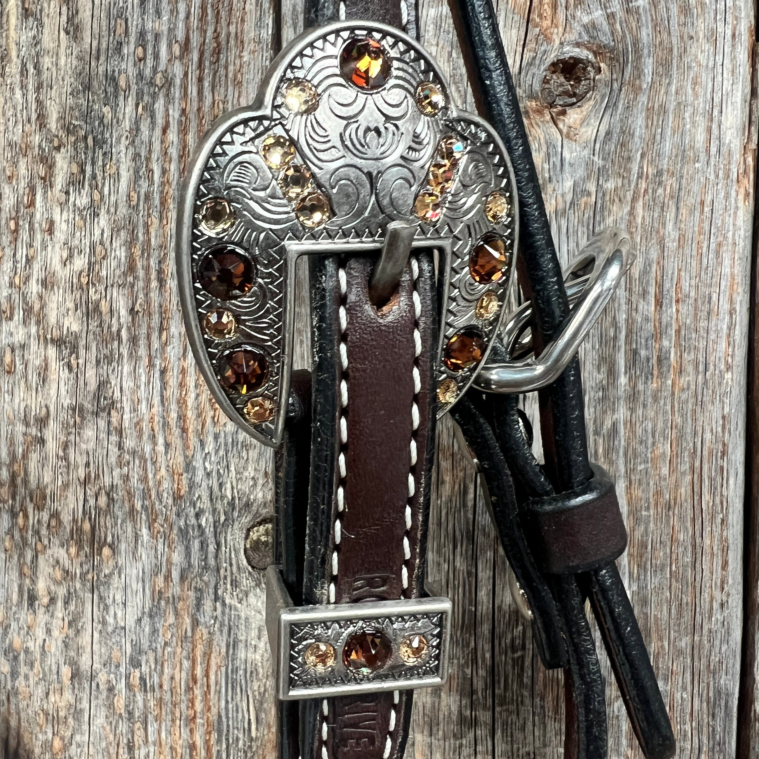 Dark Oil Basketweave Champagne - Topaz Browband/One Ear Tack Set  #BBBC602