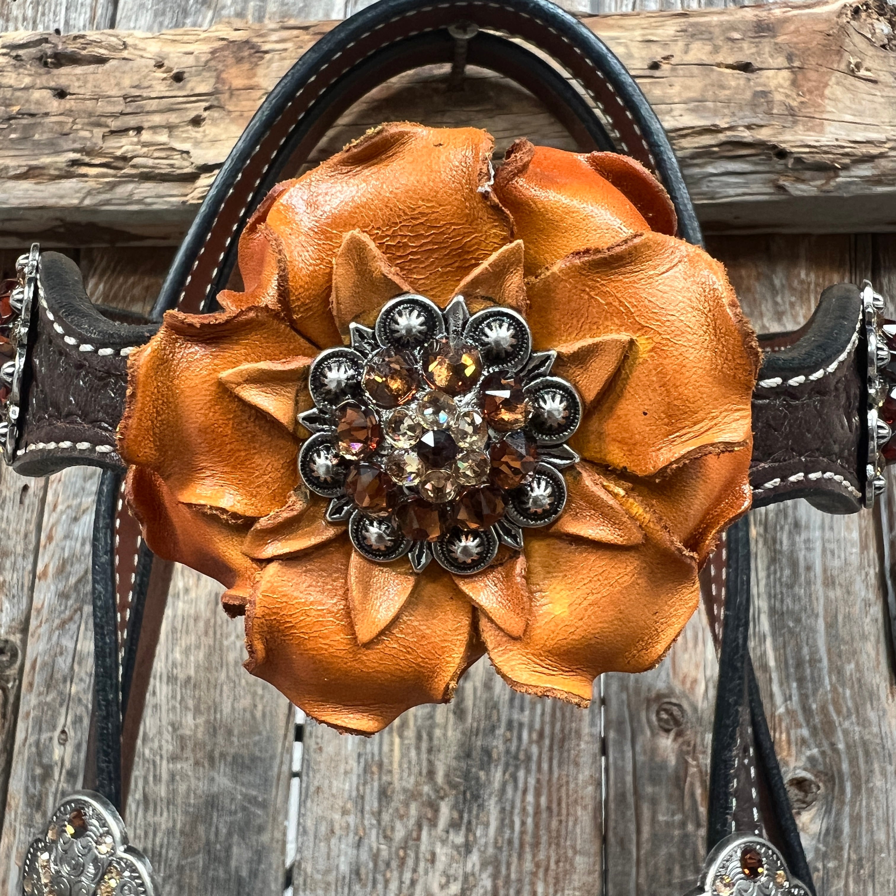 Dark Oil Basketweave Champagne - Topaz Browband/One Ear Tack Set  #BBBC602