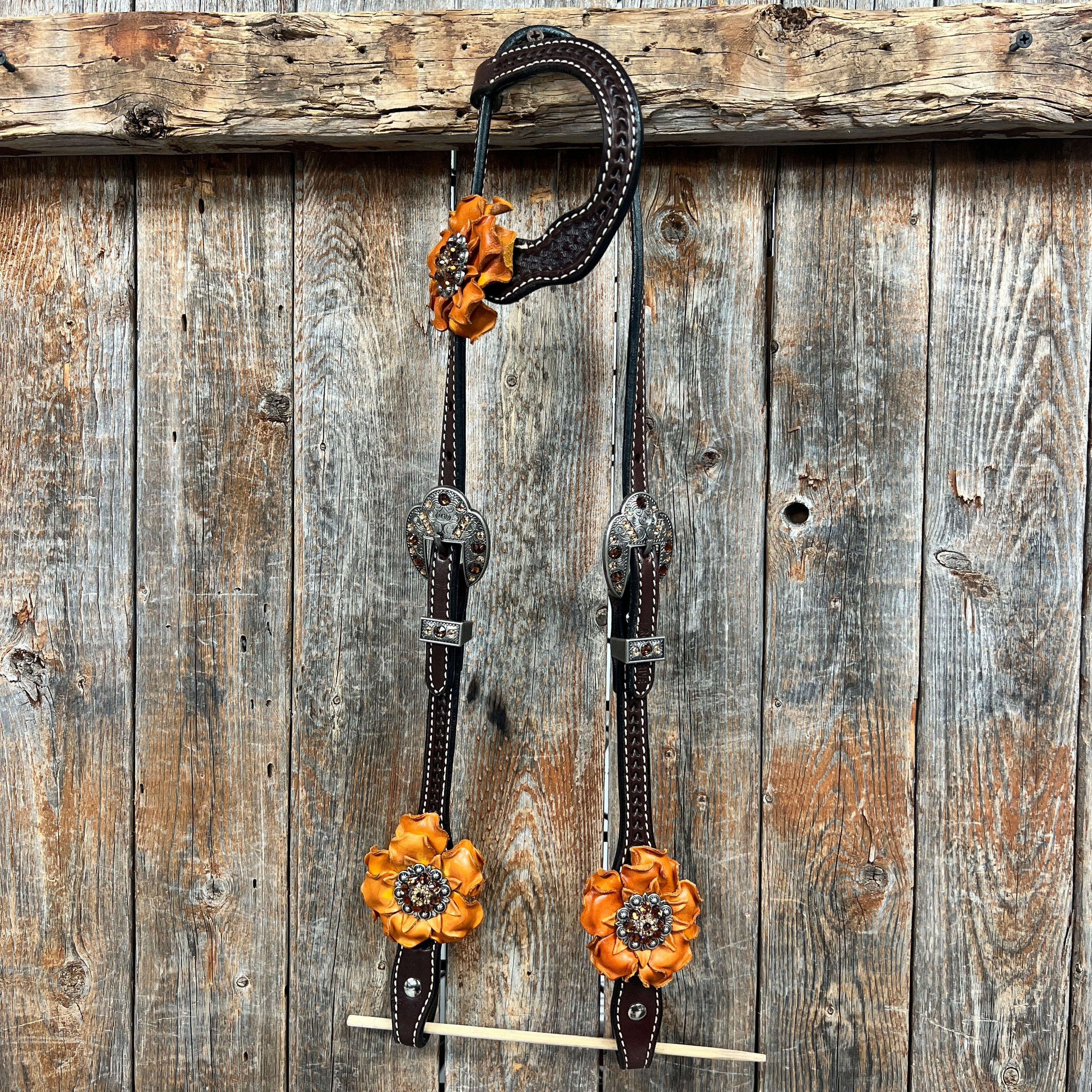Dark Oil Basketweave Champagne - Topaz Browband/One Ear Tack Set  #BBBC602