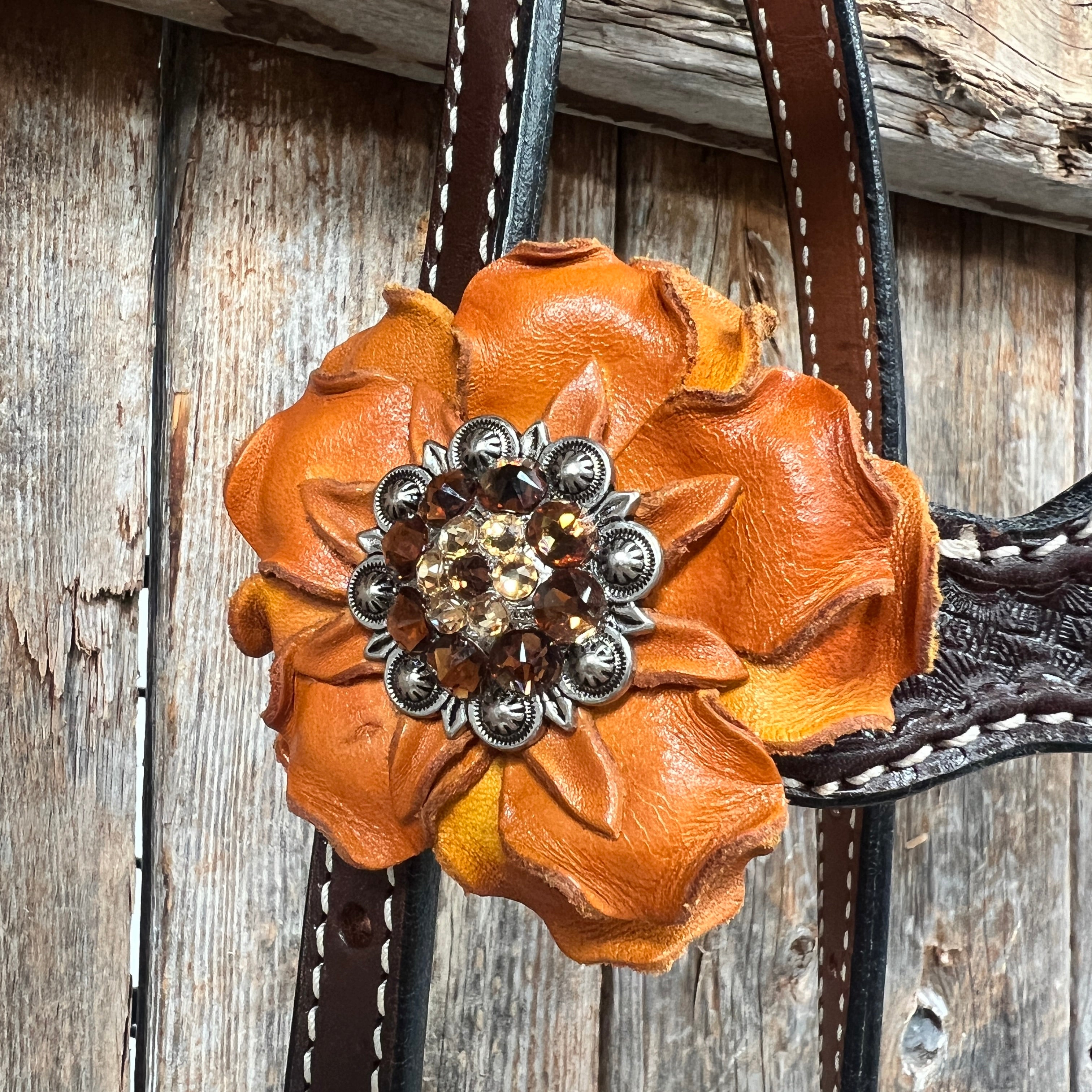 Dark Oil Basketweave Champagne - Topaz Browband/One Ear Tack Set  #BBBC602