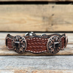 Genuine Leather Dog Collar or Leash With Black Fleur De Lis Conchos 10" to 22" W241 -DC73
