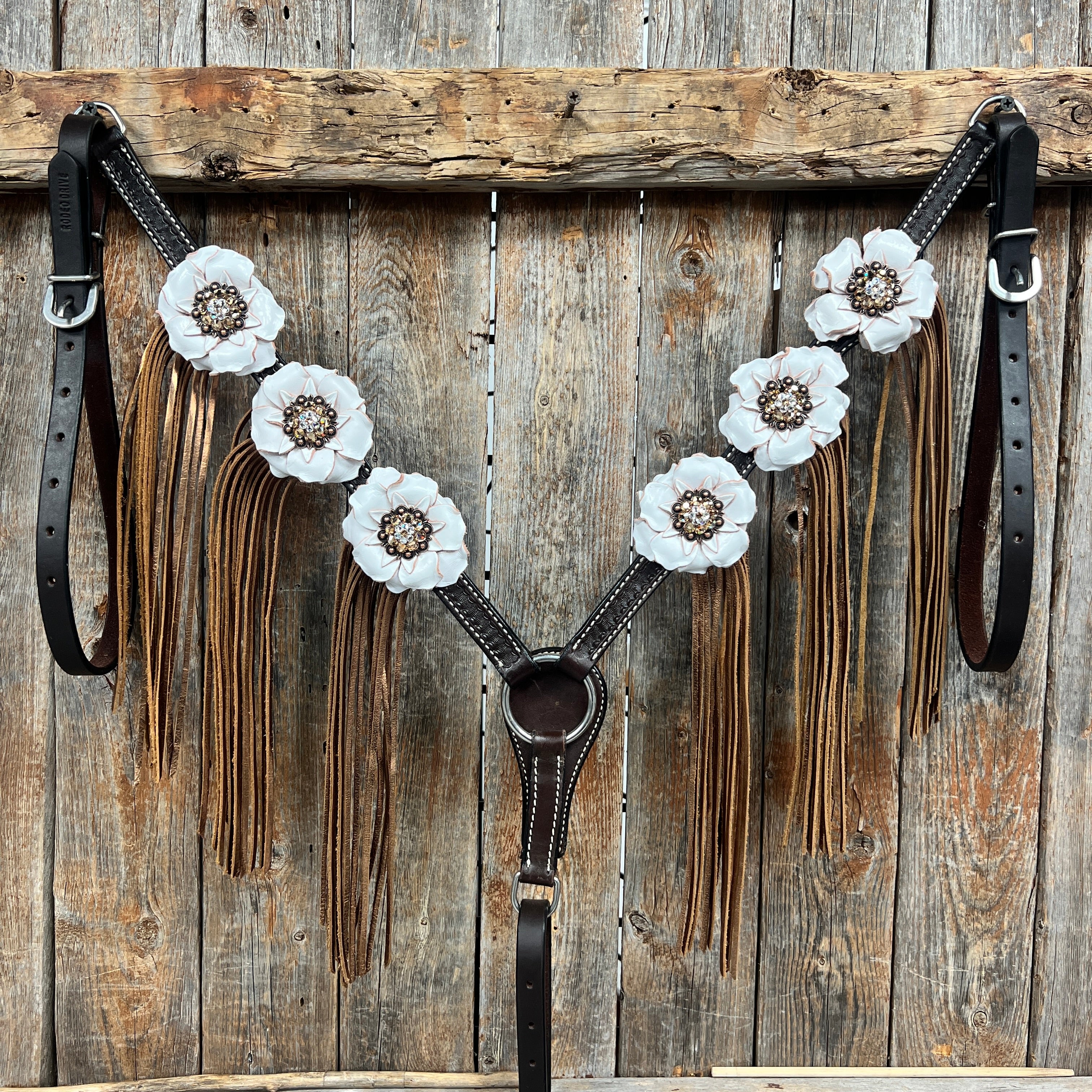 Dark Oil Basketweave Champagne - Clear Browband/One Ear Tack Set  #BBBC604