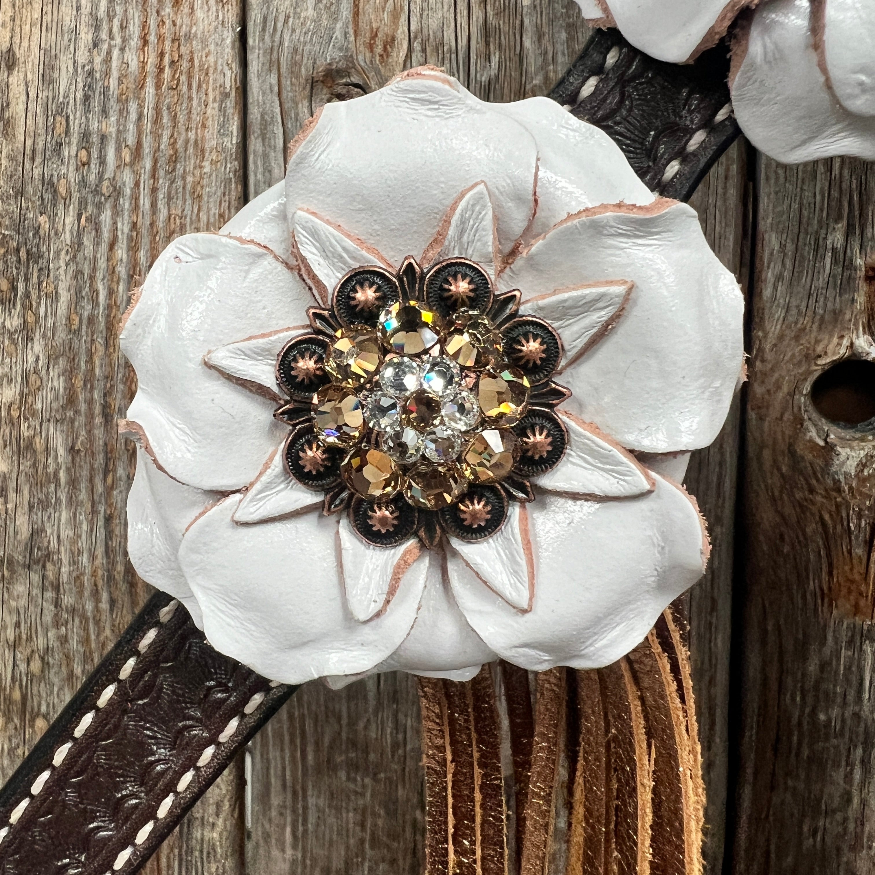 Dark Oil Basketweave Champagne - Clear Browband/One Ear Tack Set  #BBBC604