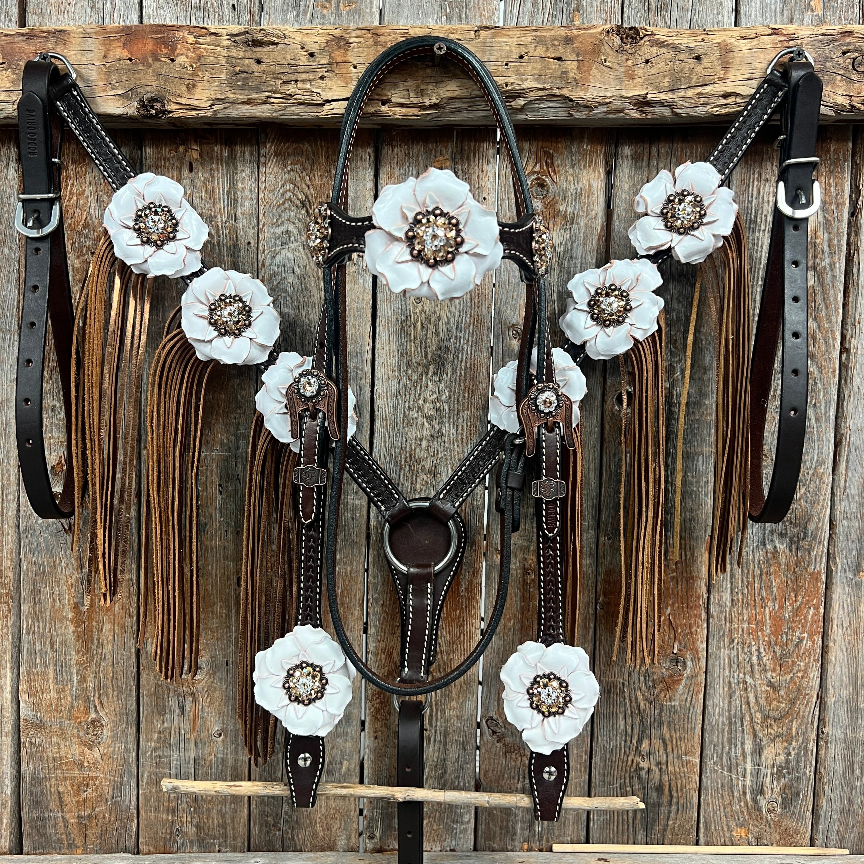 Dark Oil Basketweave Champagne - Clear Browband/One Ear Tack Set  #BBBC604