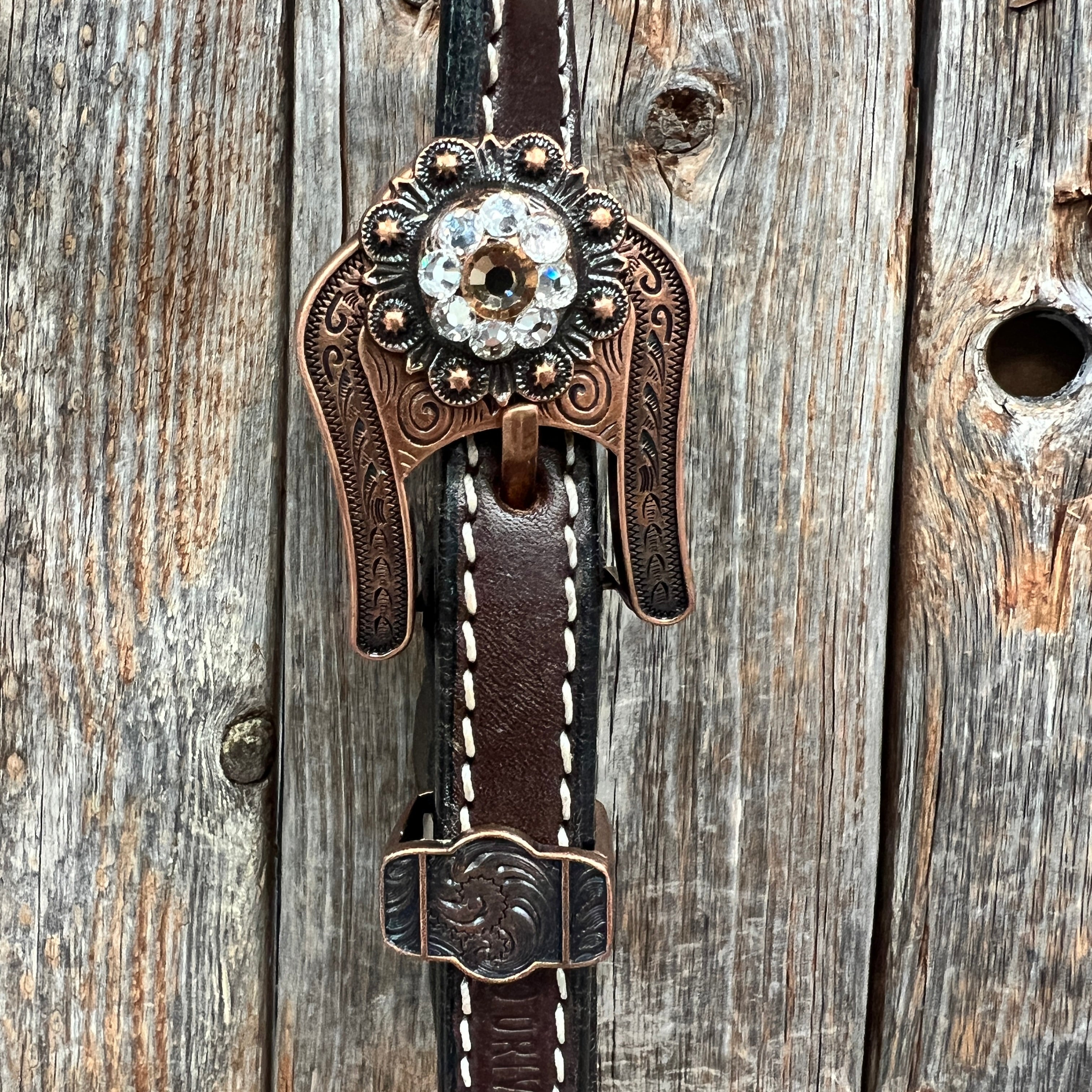 Dark Oil Basketweave Champagne - Clear Browband/One Ear Tack Set  #BBBC604