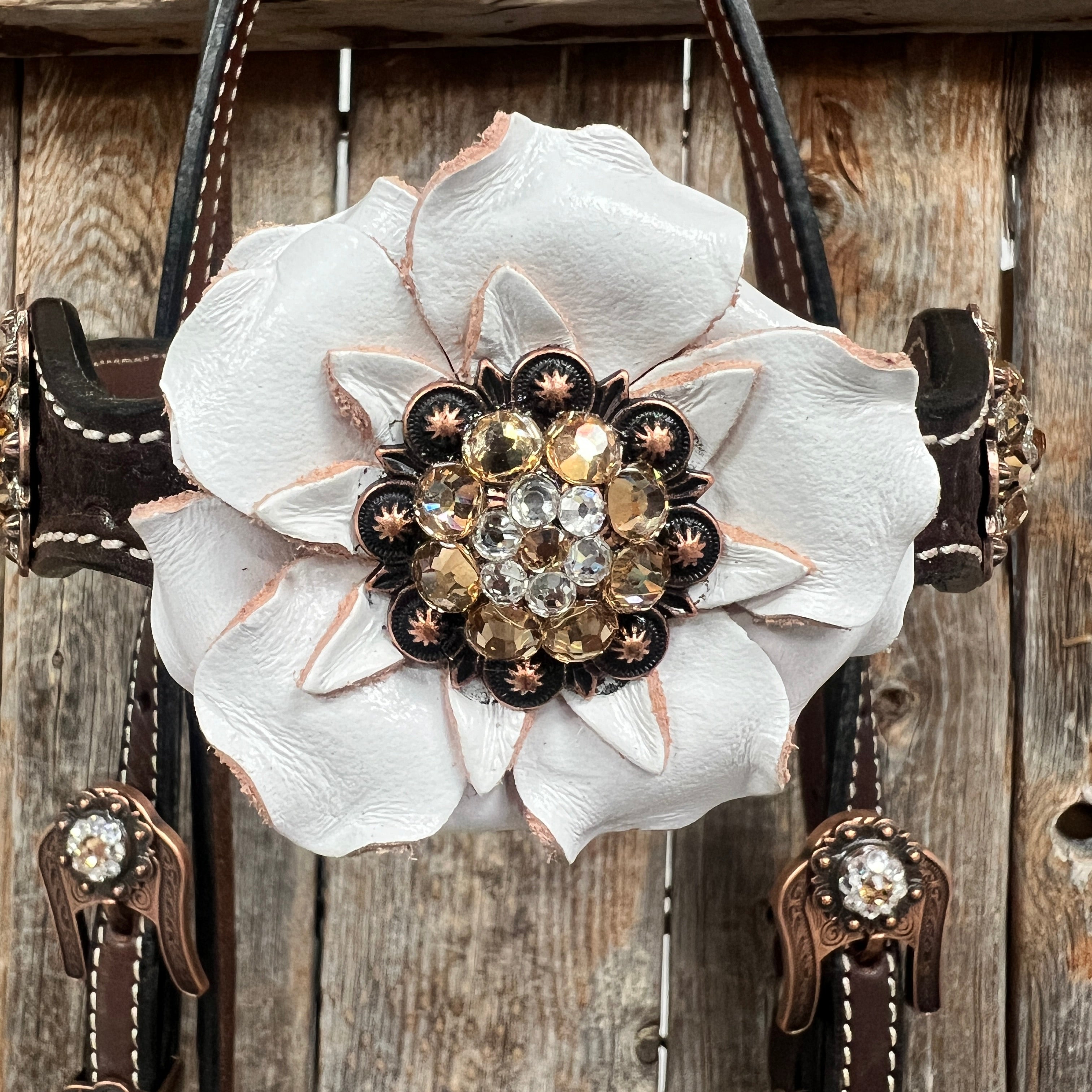 Dark Oil Basketweave Champagne - Clear Browband/One Ear Tack Set  #BBBC604