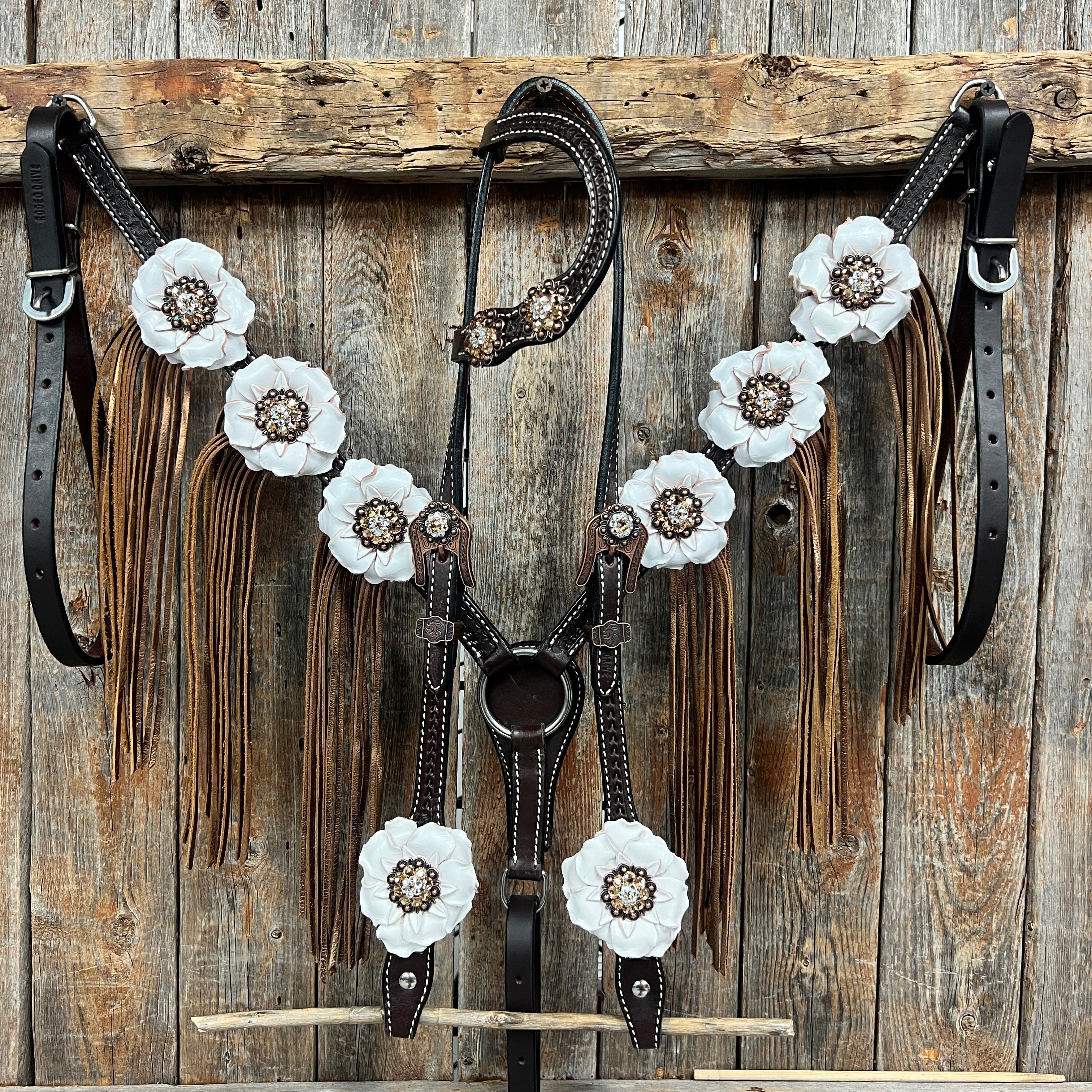 Dark Oil Basketweave Champagne - Clear Browband/One Ear Tack Set  #BBBC604