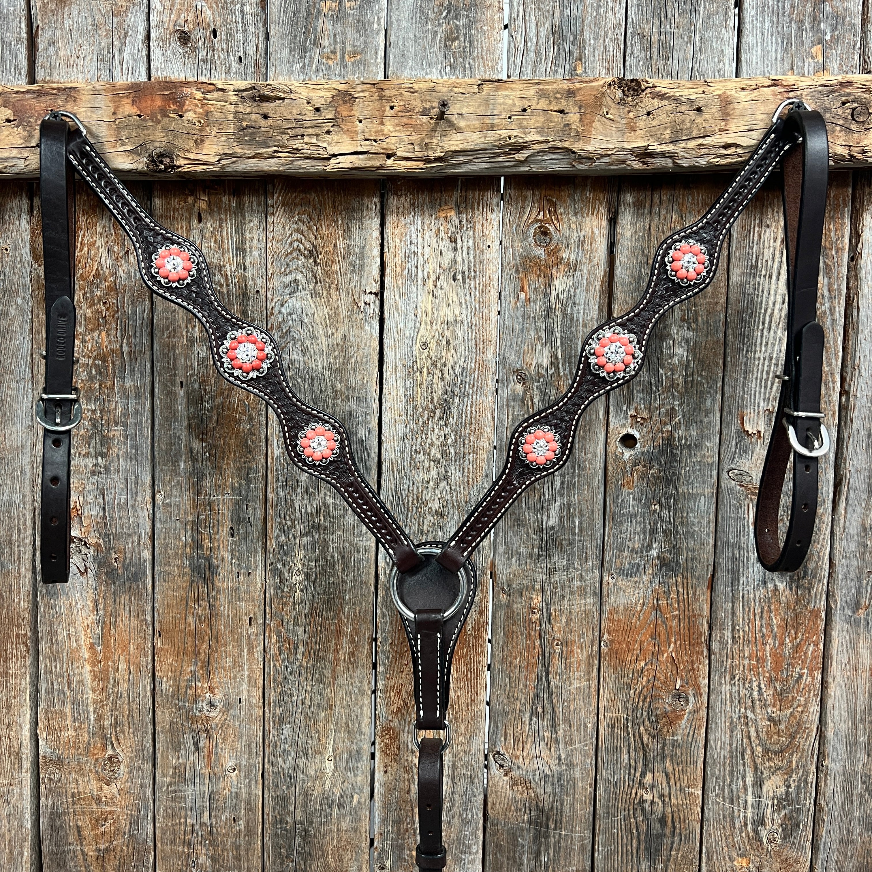 Dark Oil Basketweave Coral - Clear Browband/One Ear Tack Set  #BBBC606