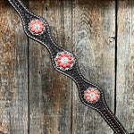 Dark Oil Basketweave Coral - Clear Browband/One Ear Tack Set  #BBBC606