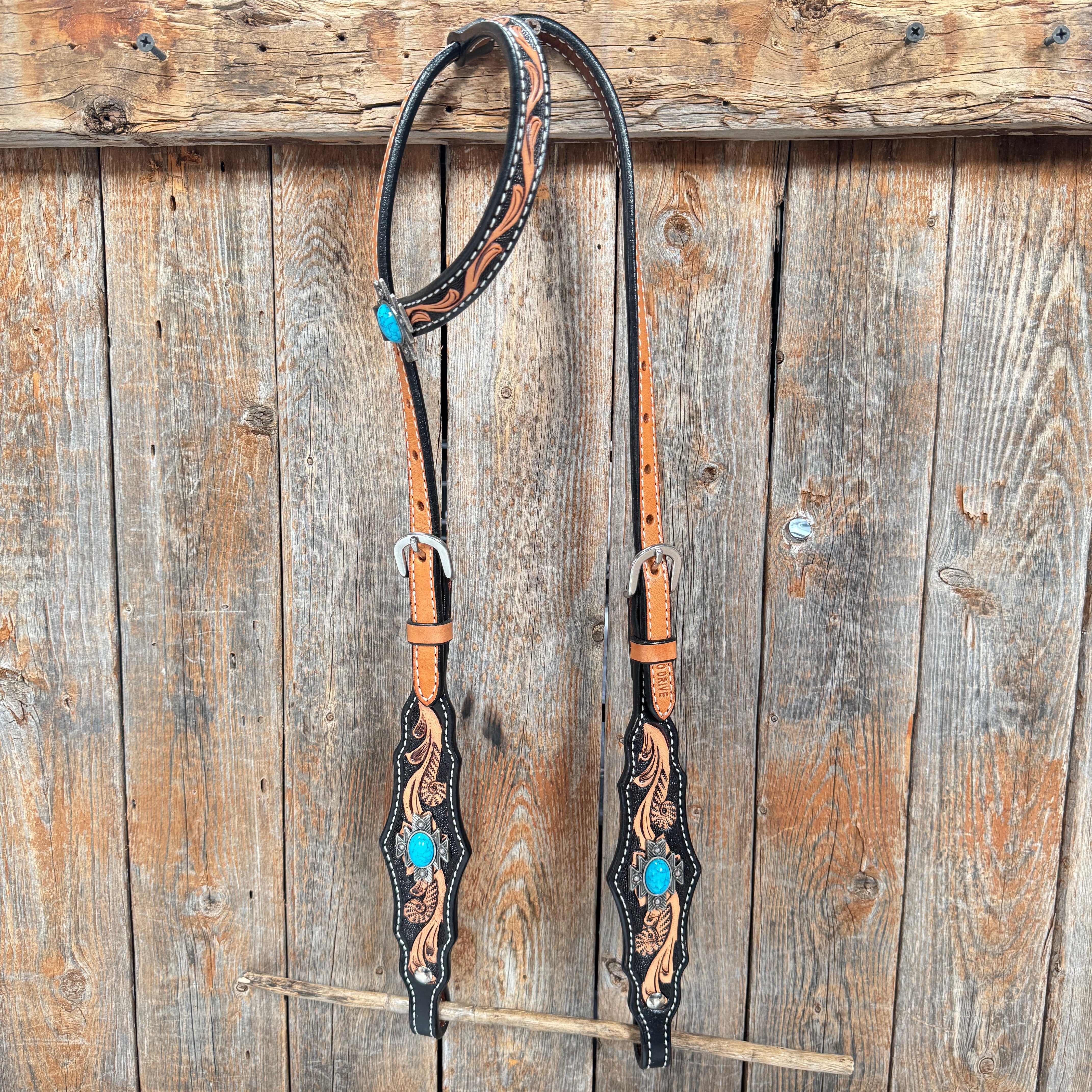 Two Tone Floral Triangle Antique Silver Turquoise Browband/One Ear - Triangle/Gladiator Breastcollar Tack Set #OEBC542