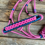 Pink Nylon Rope Halter with Black and Blue