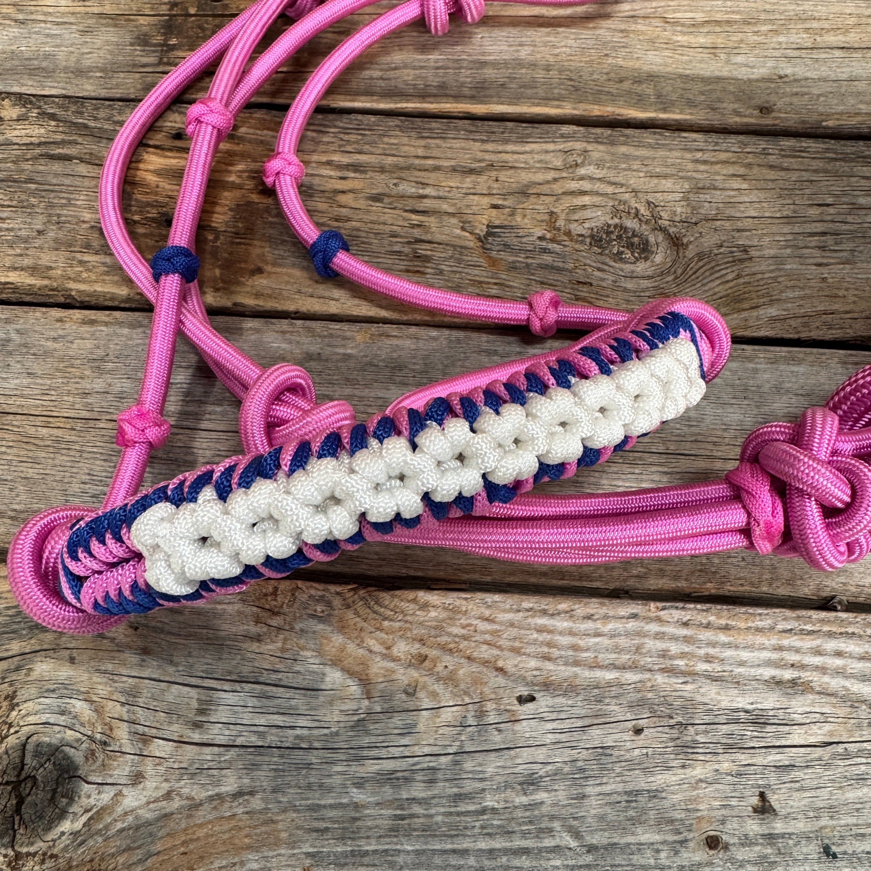 Pink Nylon Rope Halter with White and Blue