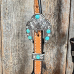 Two Tone Floral Triangle Turquoise and Clear Browband/One Ear - Triangle/Gladiator Breastcollar Tack Set #OEBC509