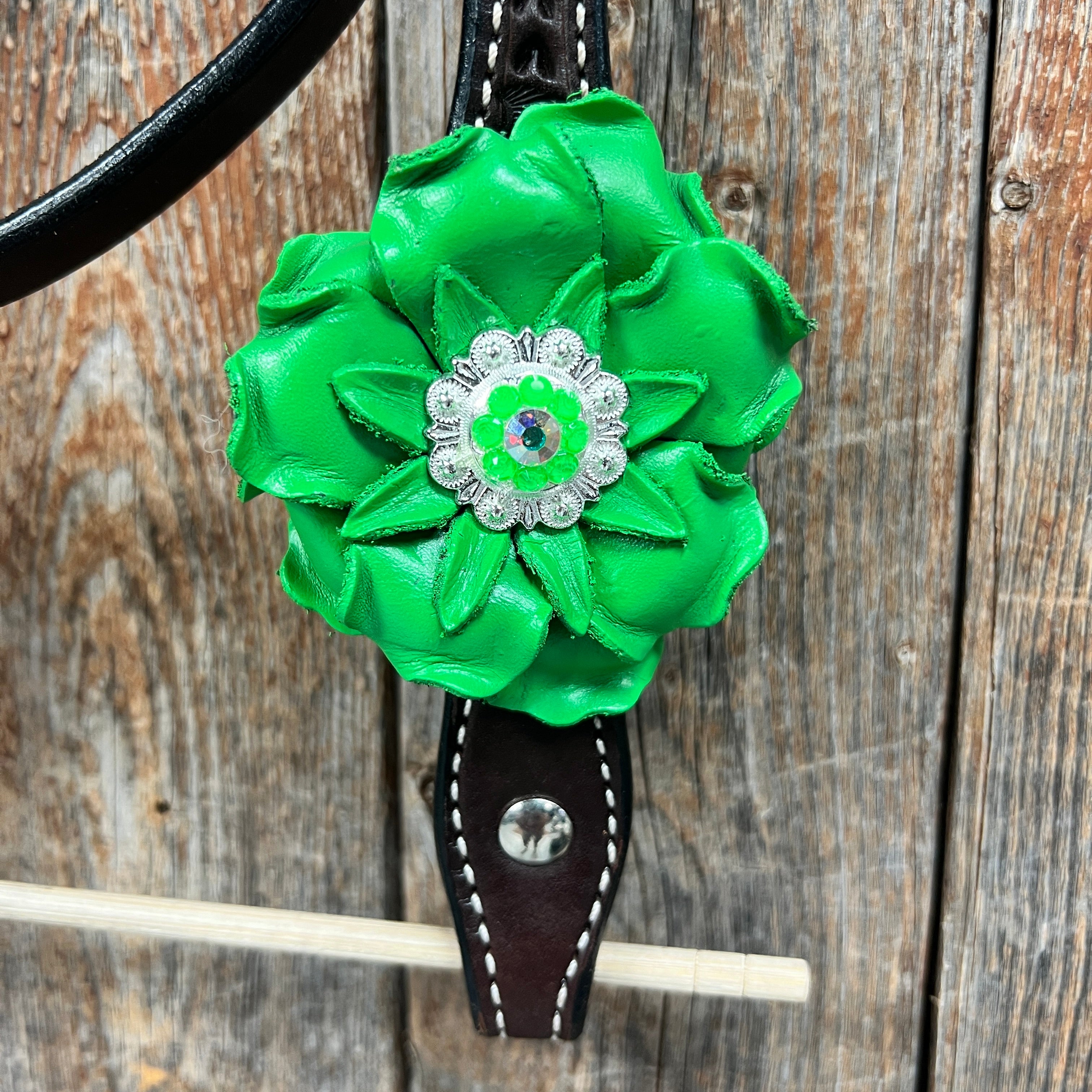 Dark Oil Basketweave Neon Green - AB Browband/One Ear Tack Set  #BBBC600