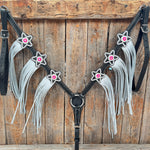 Black Basketweave Pink & AB One Ear Tack Set  #OEBC661