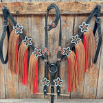 Black Basketweave Red and Copper One Ear Tack Set  #OEBC662