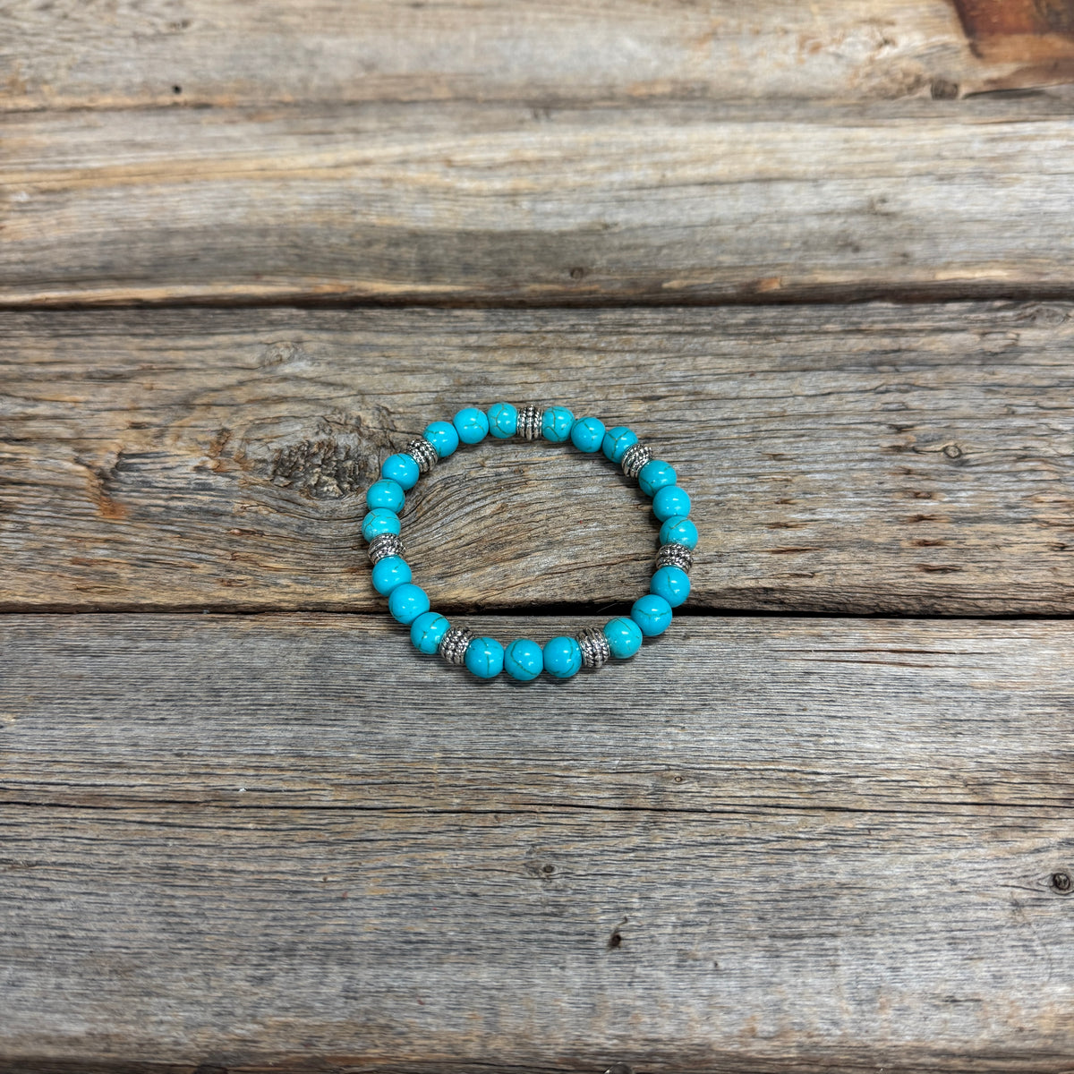 Beaded Fashion Turquoise and Silver Tone Bracelet