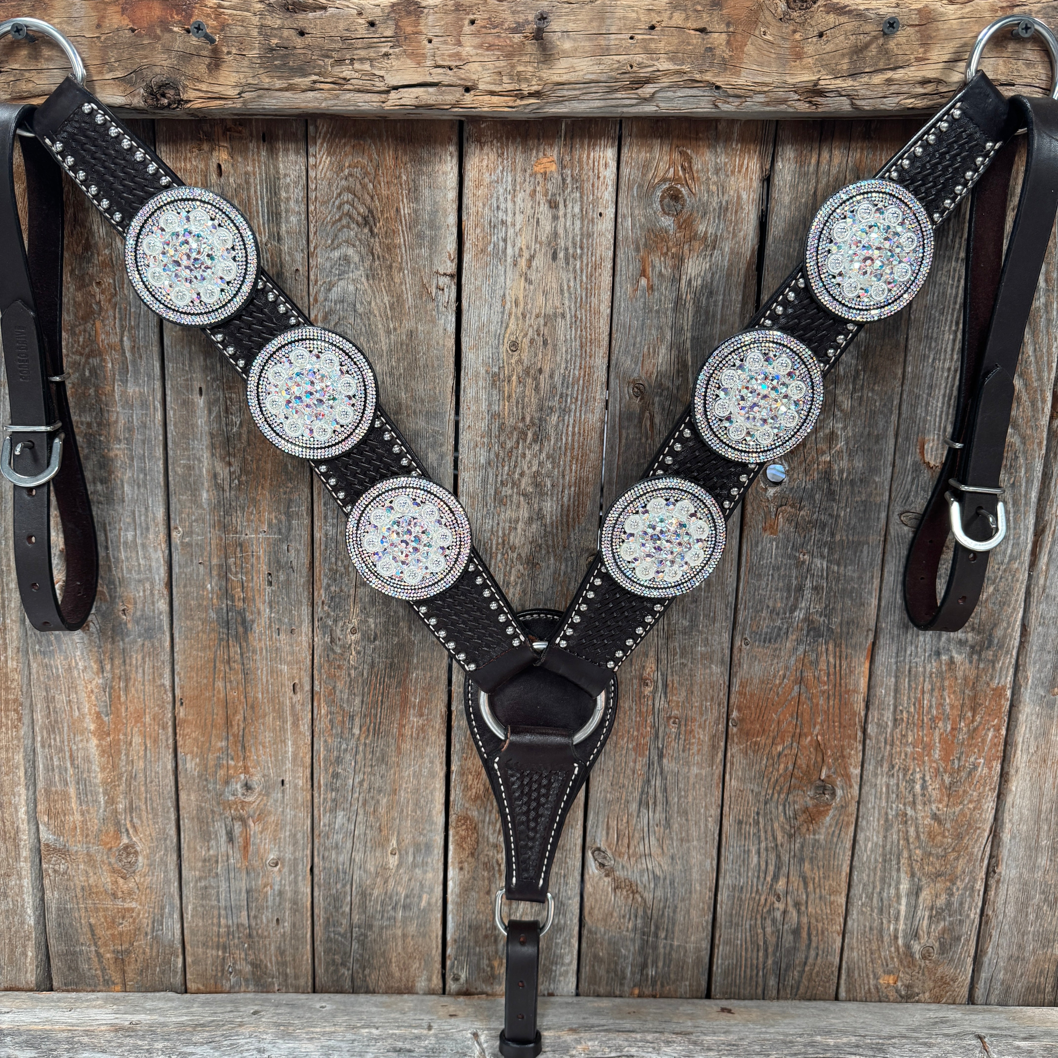 Dark Oil Silver Dot Rhinestone and AB One Ear Tack Set #OEBC663