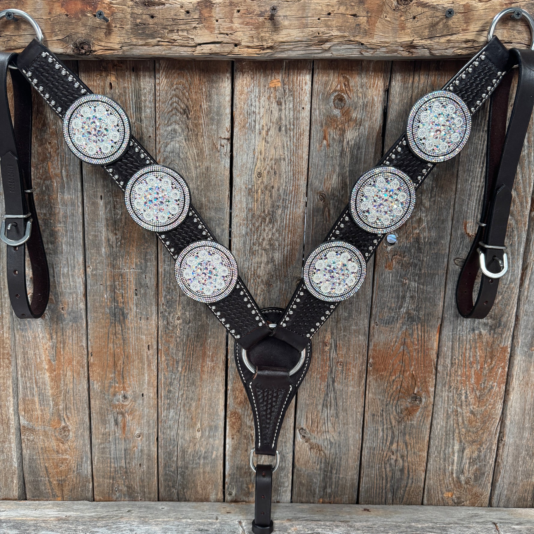 Dark Oil Silver Dot Rhinestone and AB One Ear Tack Set #OEBC663