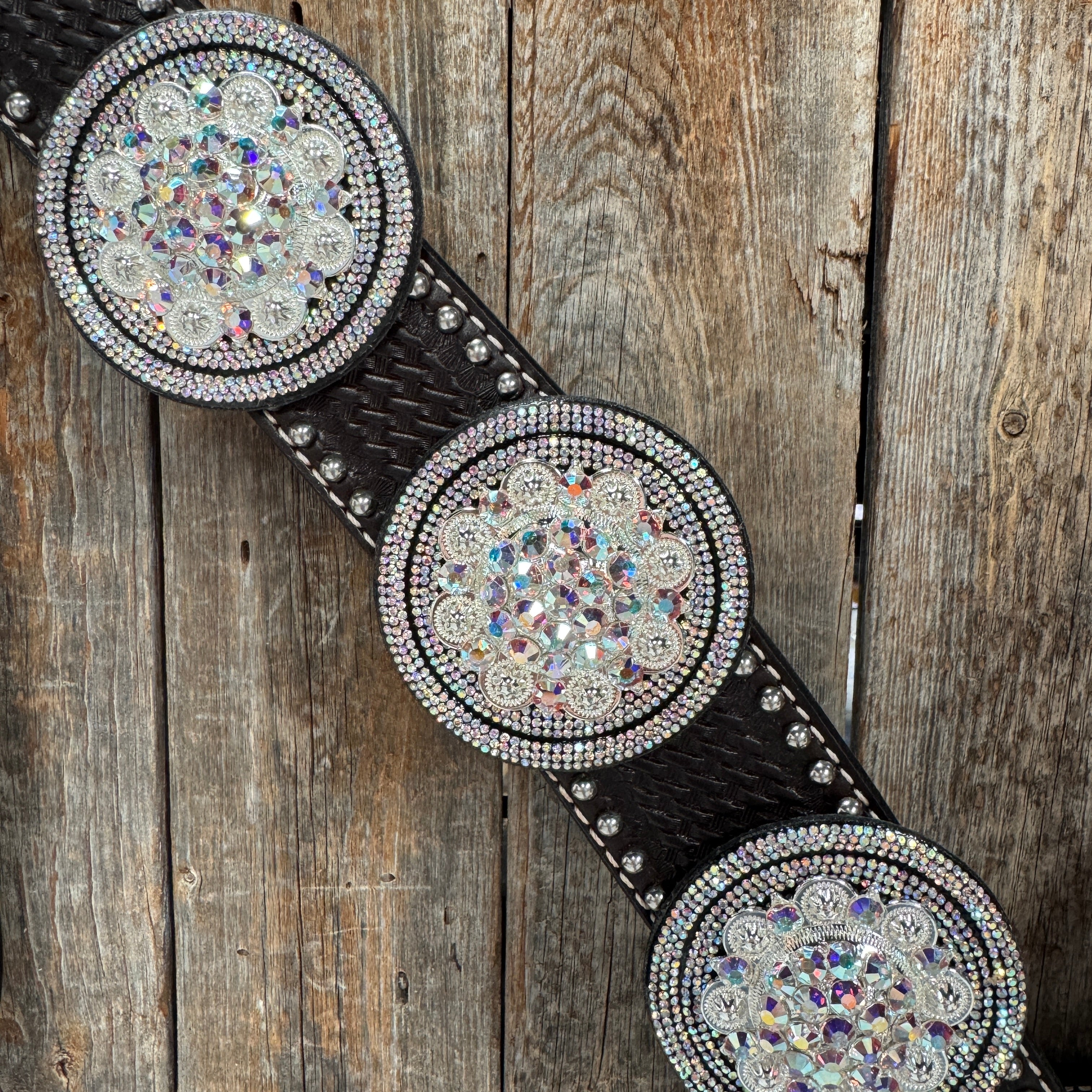 Dark Oil Silver Dot Rhinestone and AB One Ear Tack Set #OEBC663