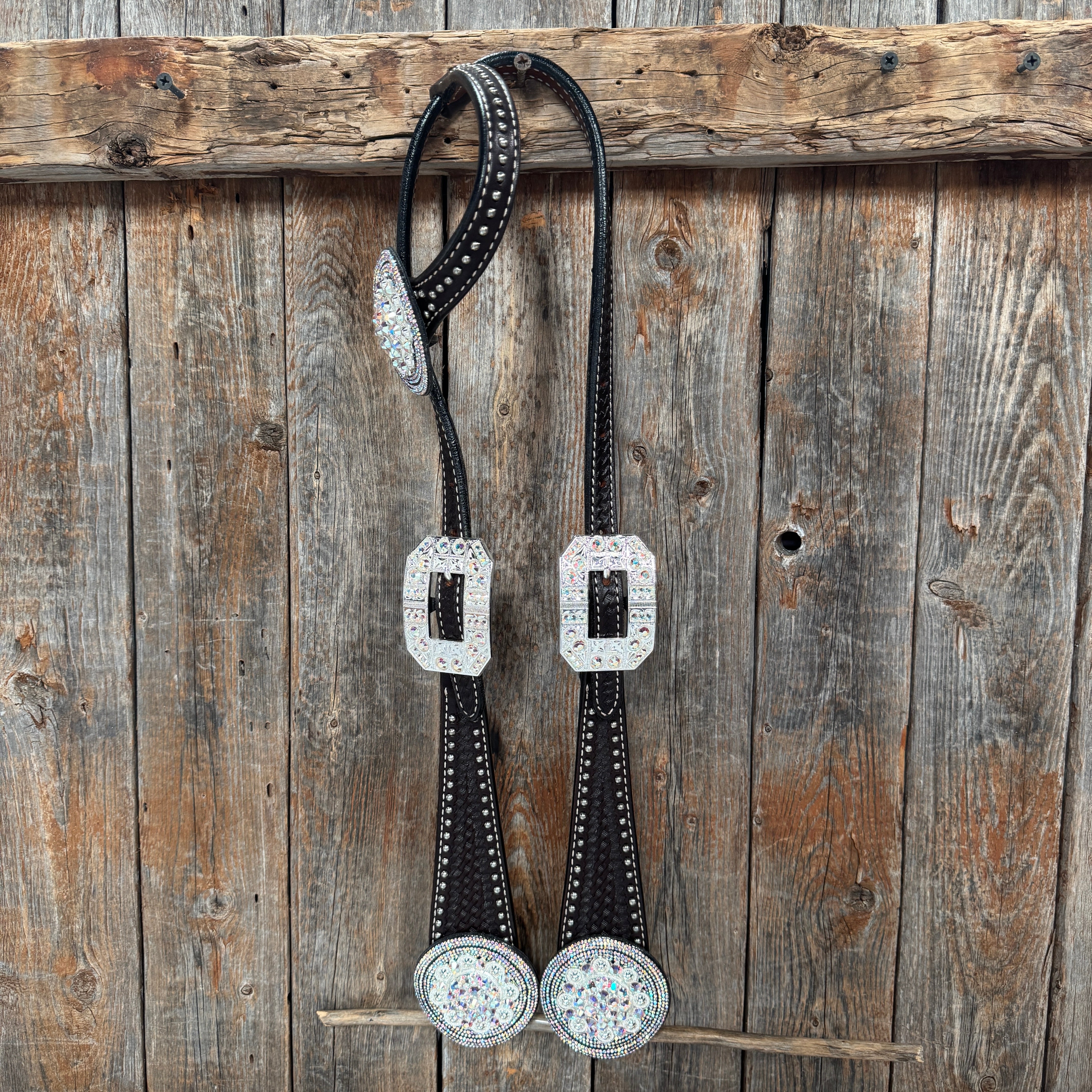 Dark Oil Silver Dot Rhinestone and AB One Ear Tack Set #OEBC663