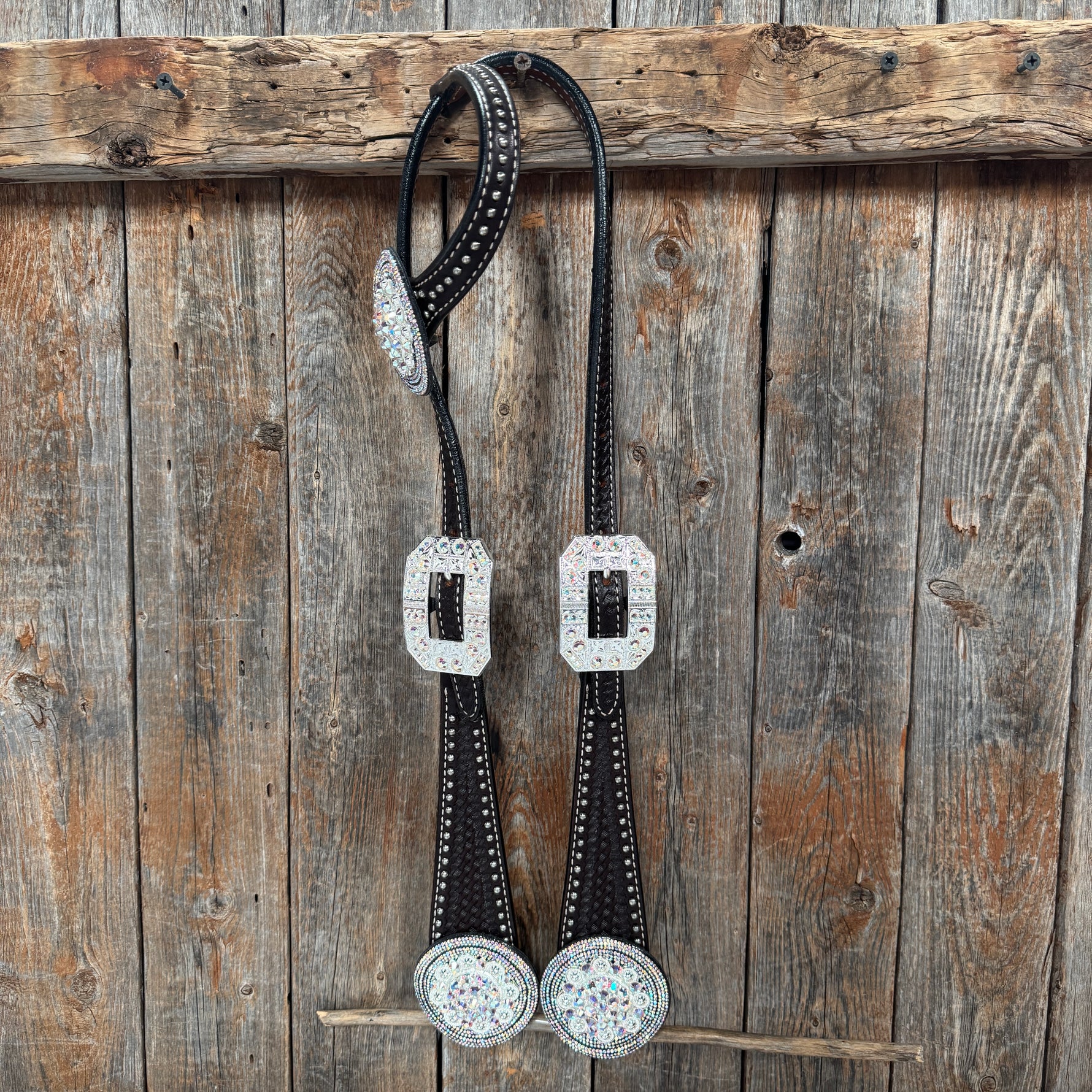 Dark Oil Silver Dot Rhinestone and AB One Ear Tack Set #OEBC663