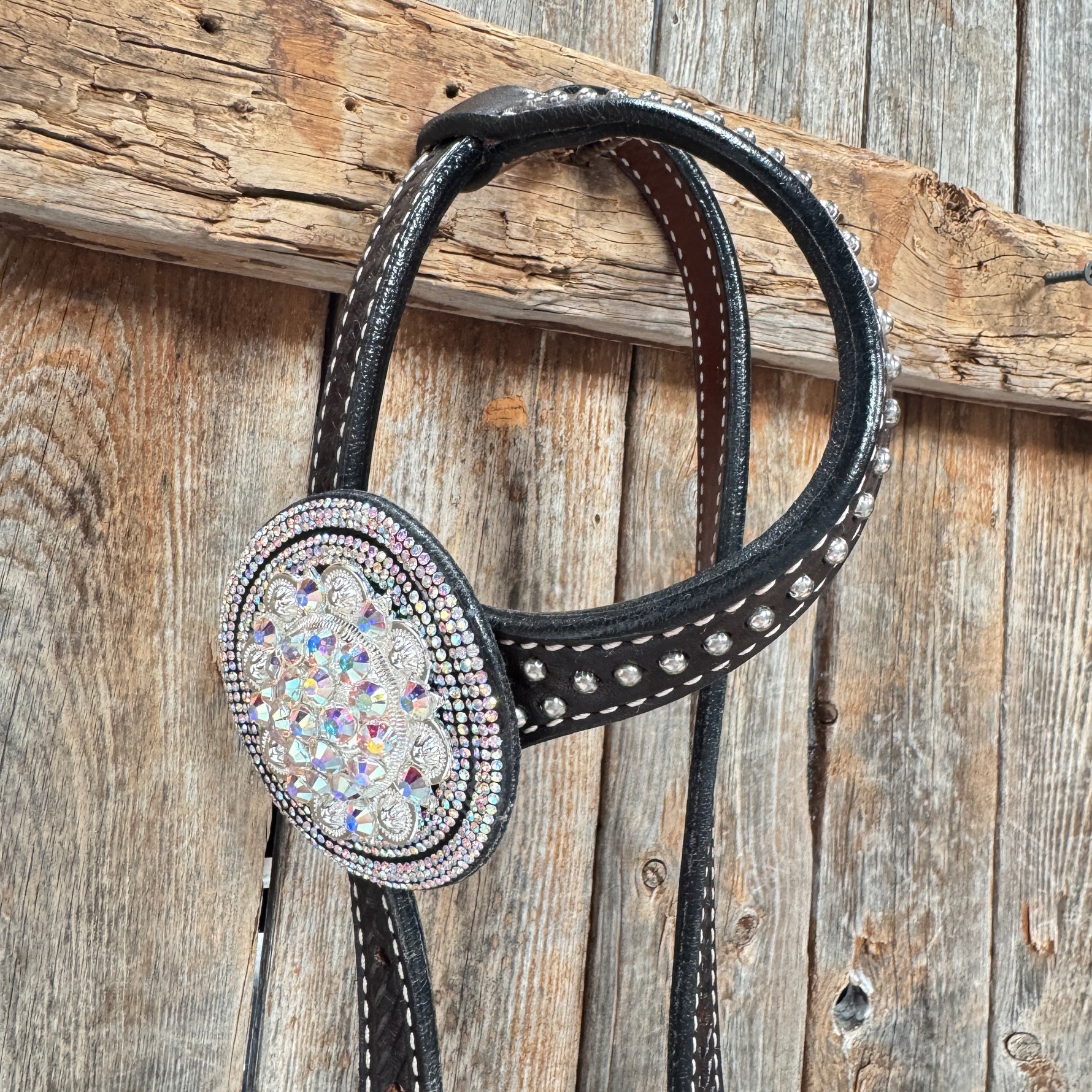 Dark Oil Silver Dot Rhinestone and AB One Ear Tack Set #OEBC663