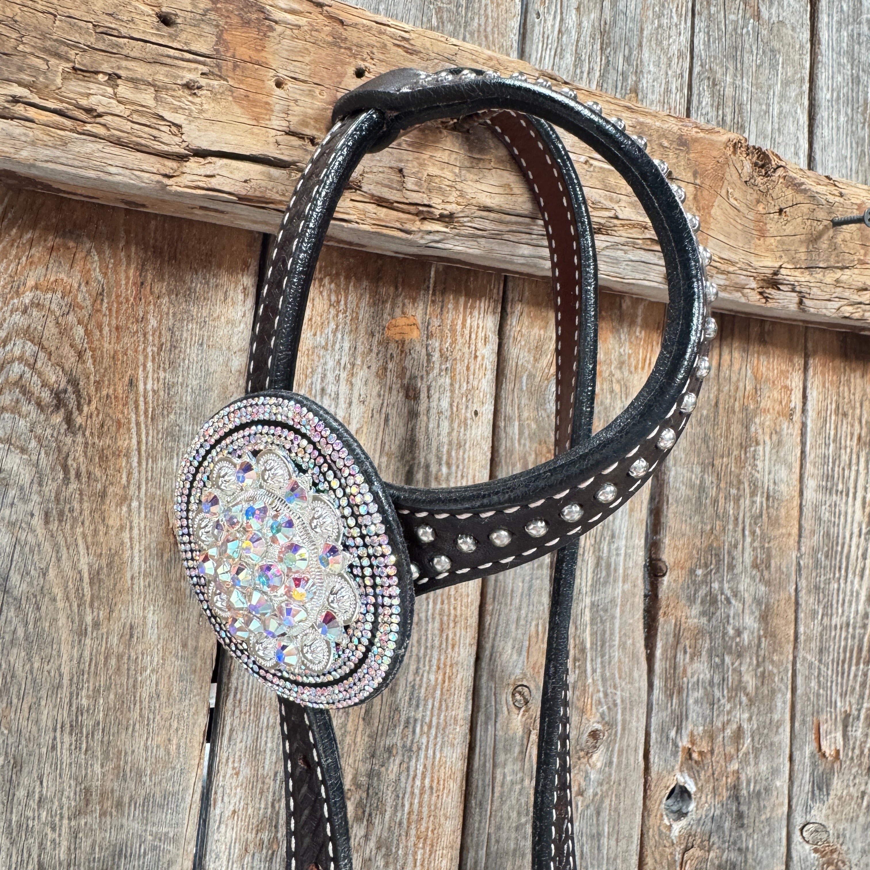 Dark Oil Silver Dot Rhinestone and AB One Ear Tack Set #OEBC663