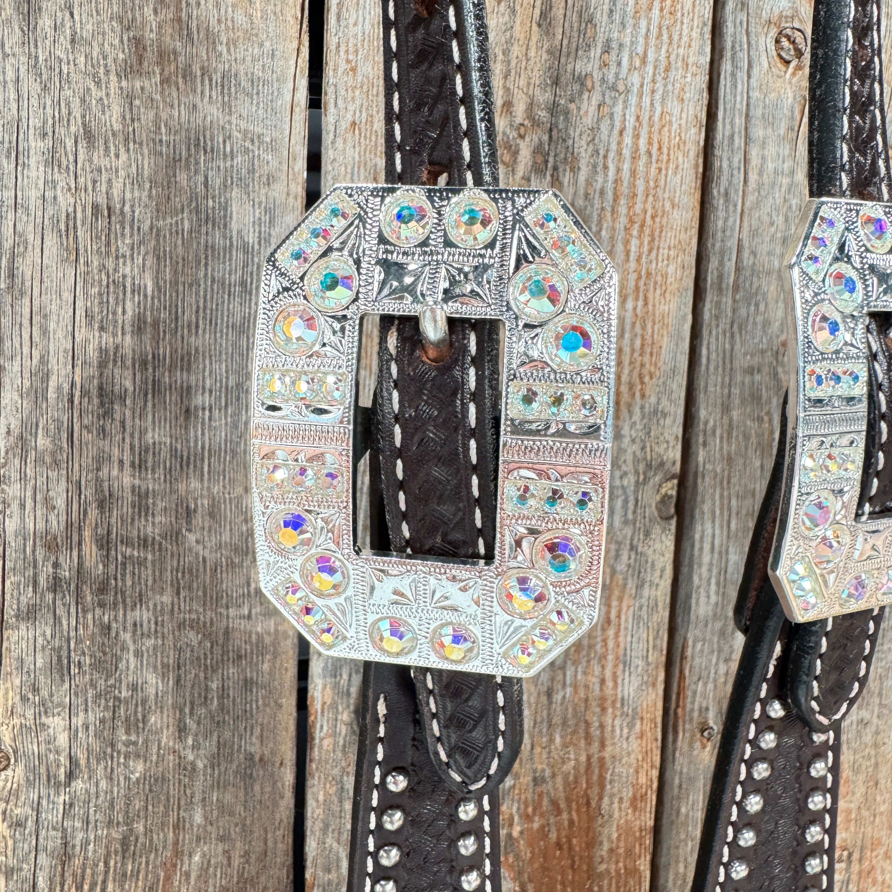 Dark Oil Silver Dot Rhinestone and AB One Ear Tack Set #OEBC663