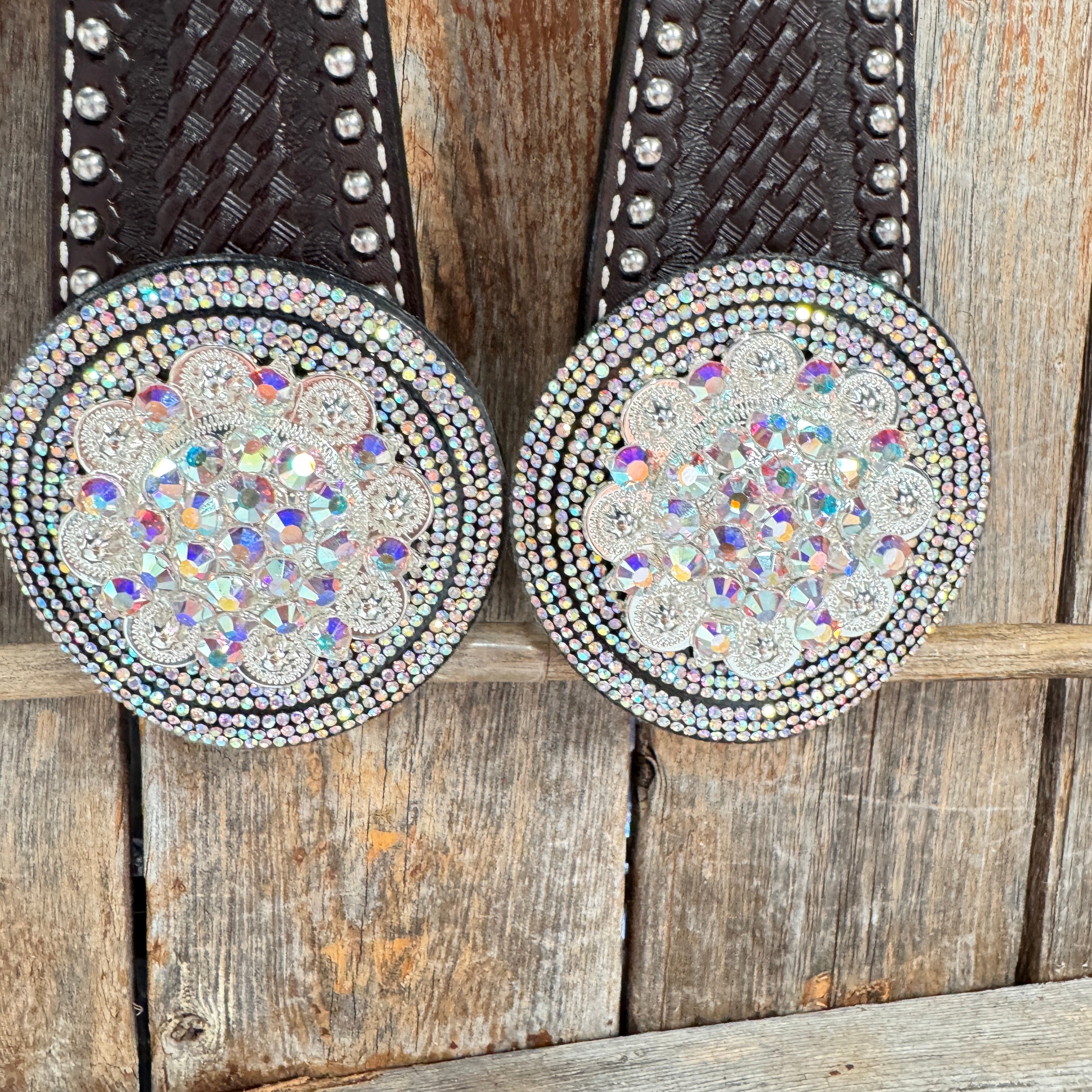 Dark Oil Silver Dot Rhinestone and AB One Ear Tack Set #OEBC663